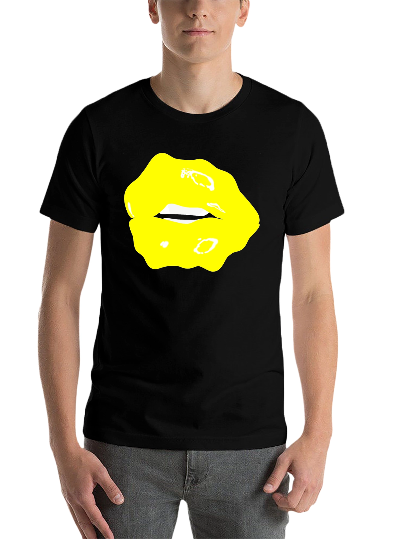 Black Yellow Lips Graphic Black Tee view 7