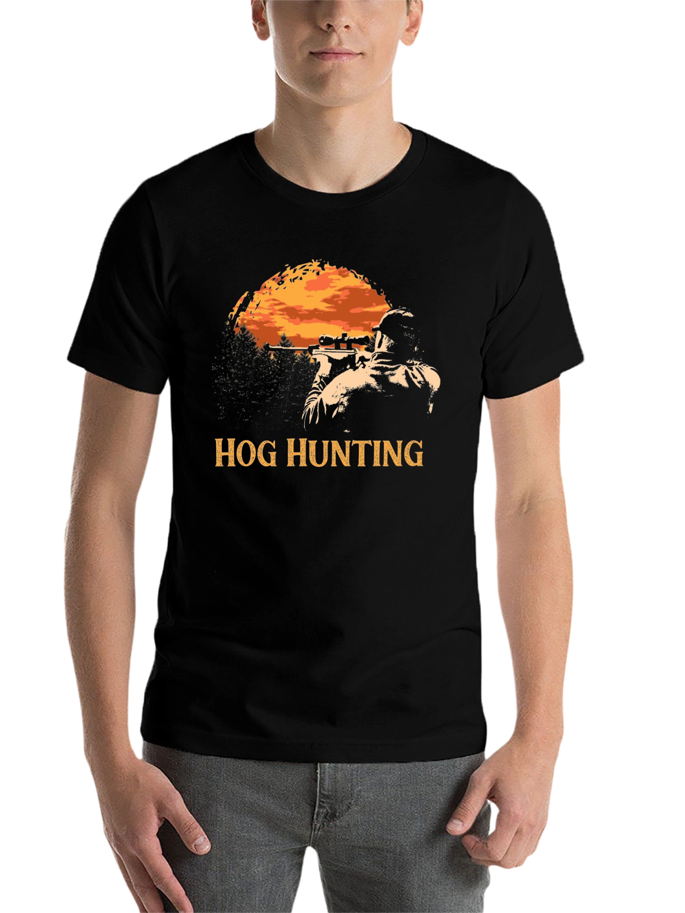 Black Hog Hunting T-Shirt - Hunter Graphic Tee view 7