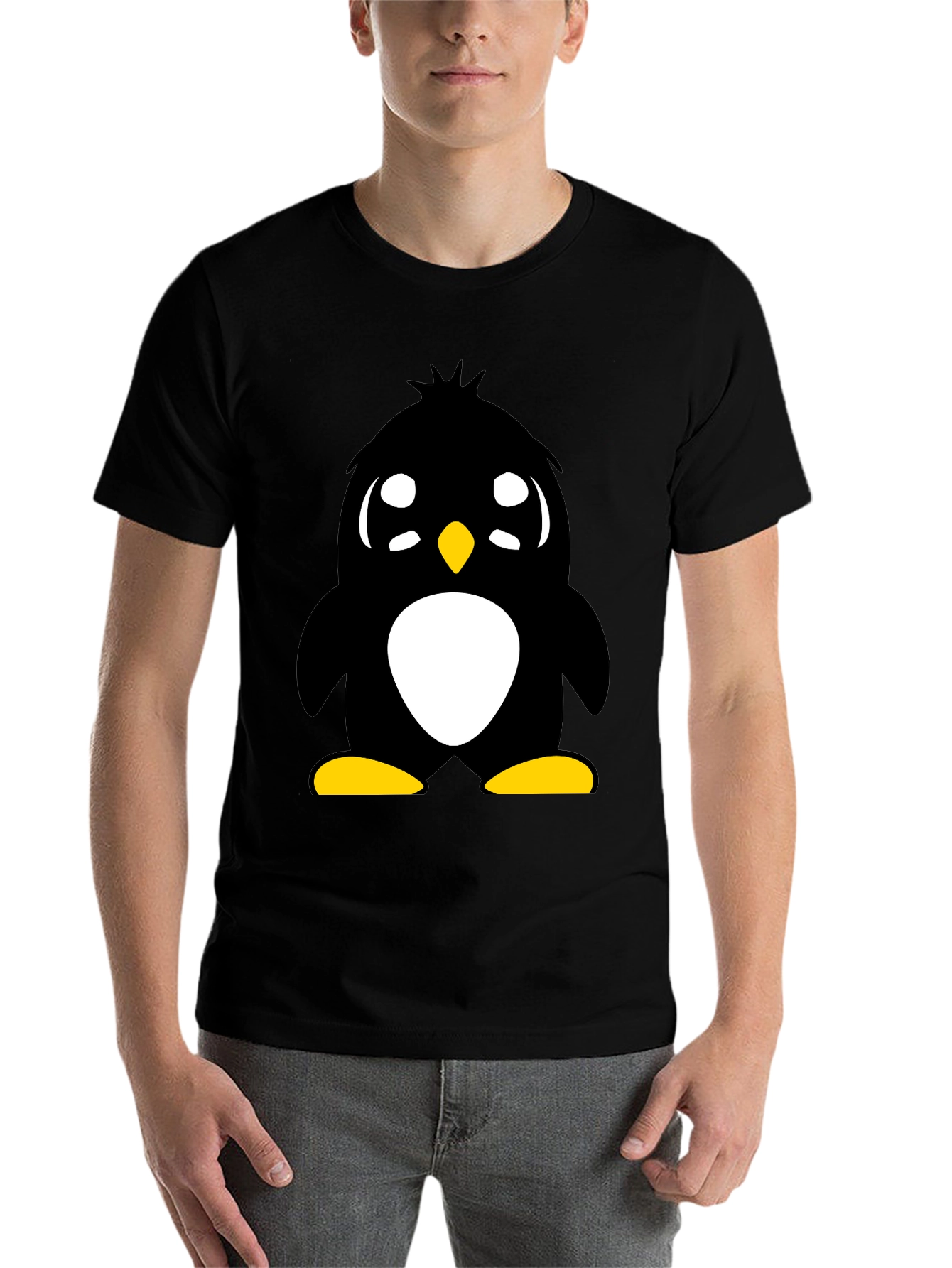 Black Cute Penguin Graphic Tee - Unisex Black T-Shirt view 7
