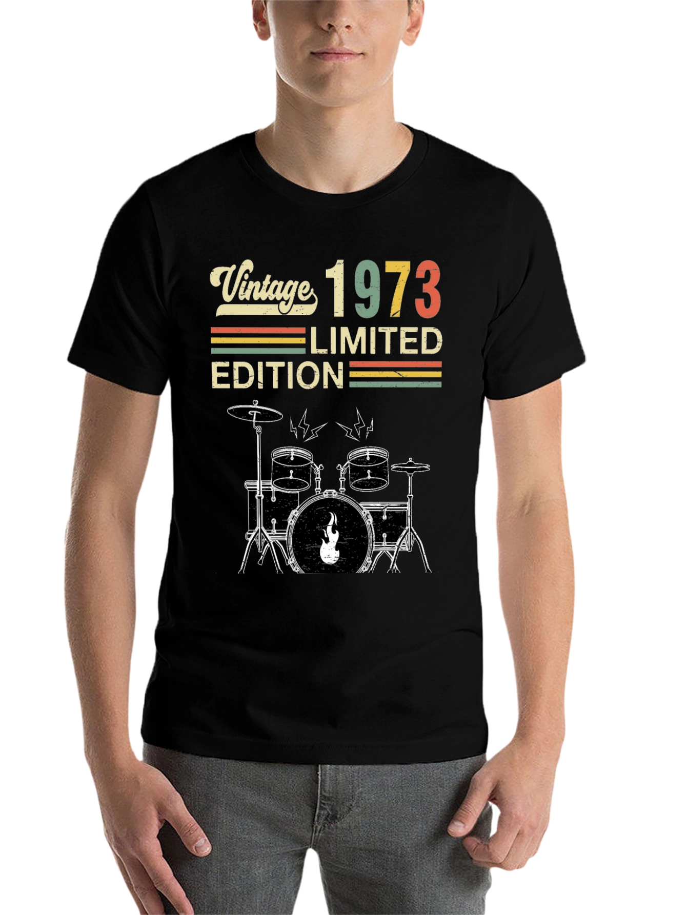 Black Vintage 1973 Limited Edition Drum Set Graphic Tee view 7