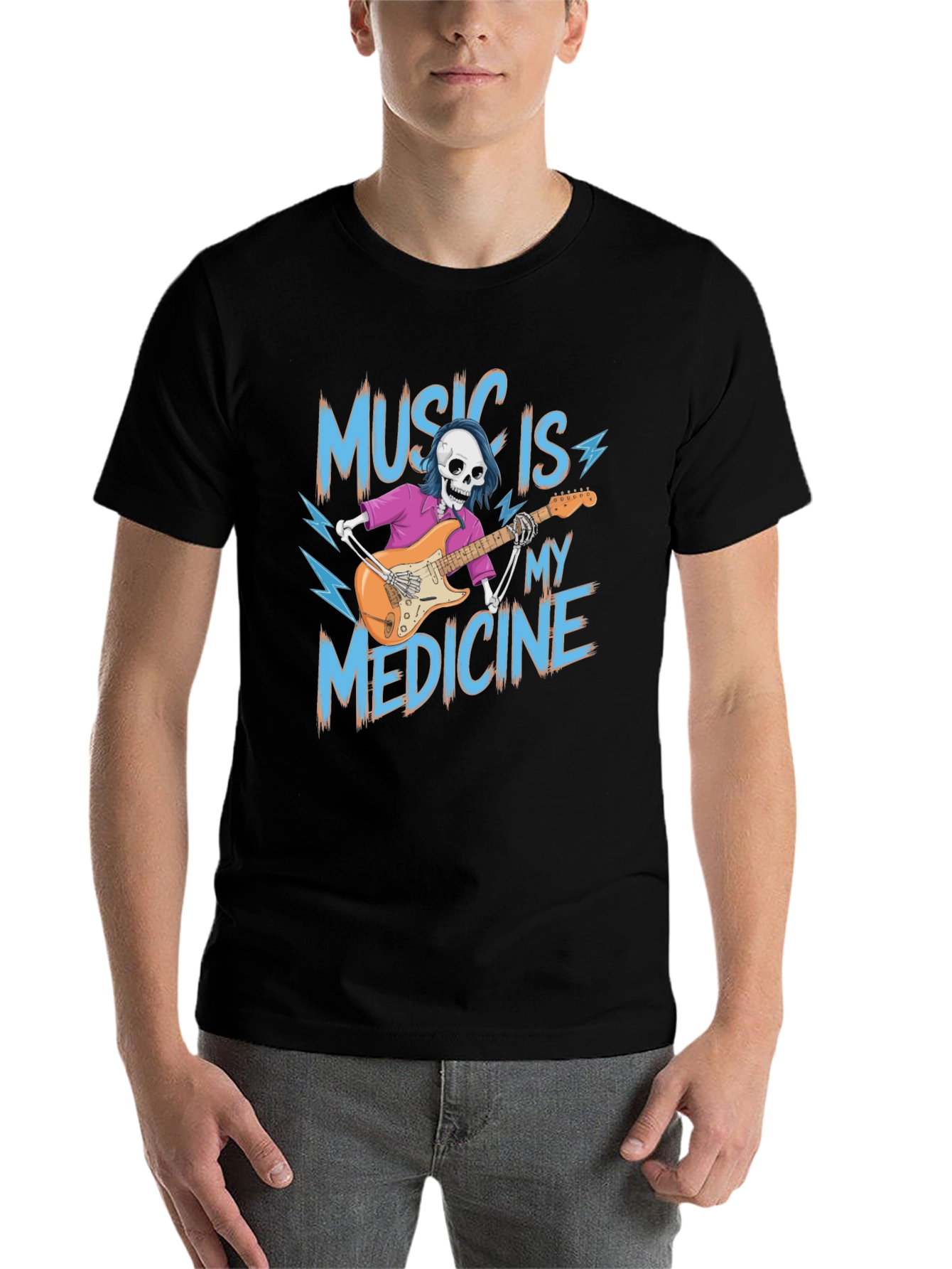 Black Music is My Medicine Skeleton Graphic T-Shirt view 7