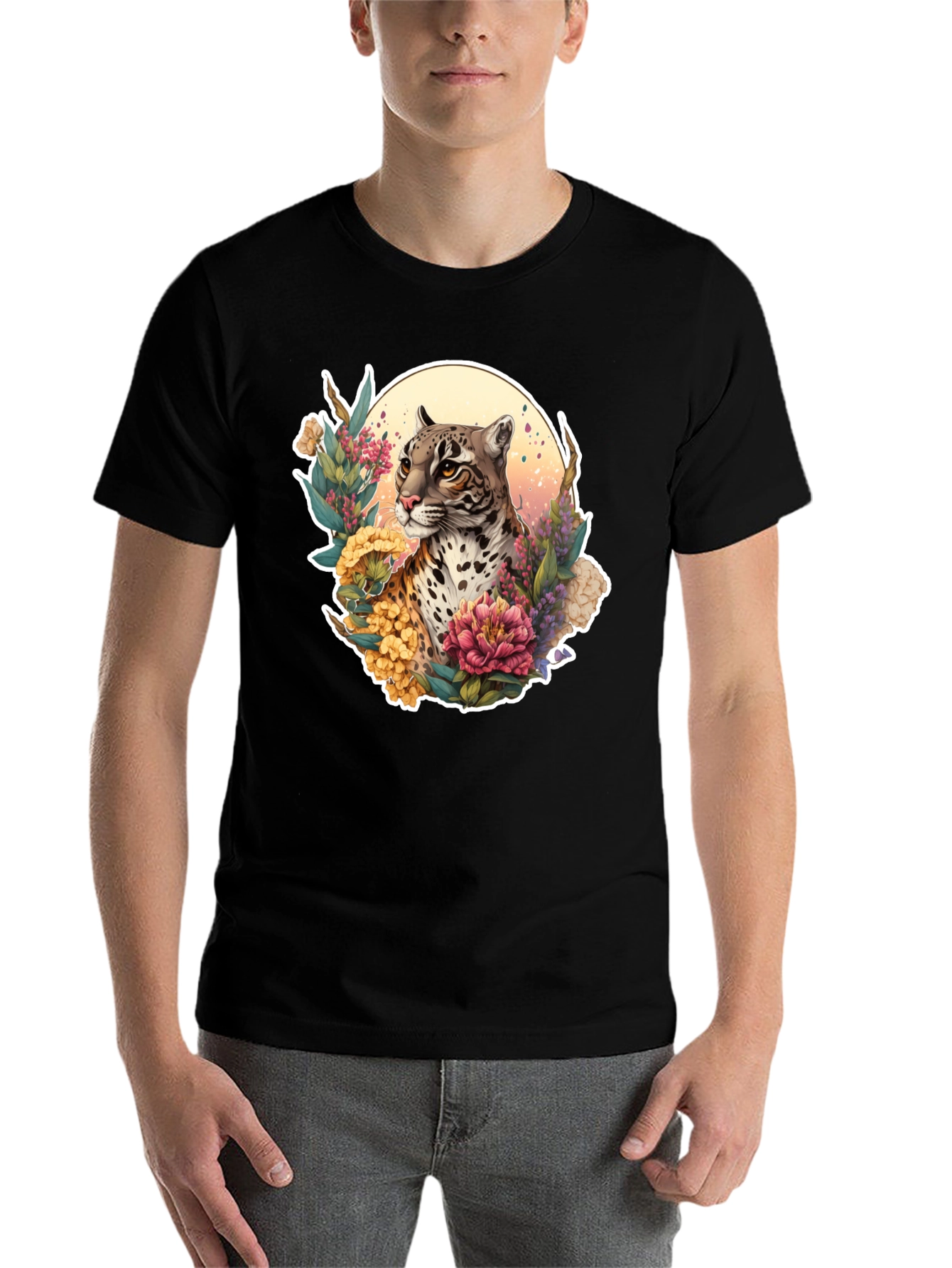Black Ocelot Floral T-Shirt - Nature Inspired Design view 7