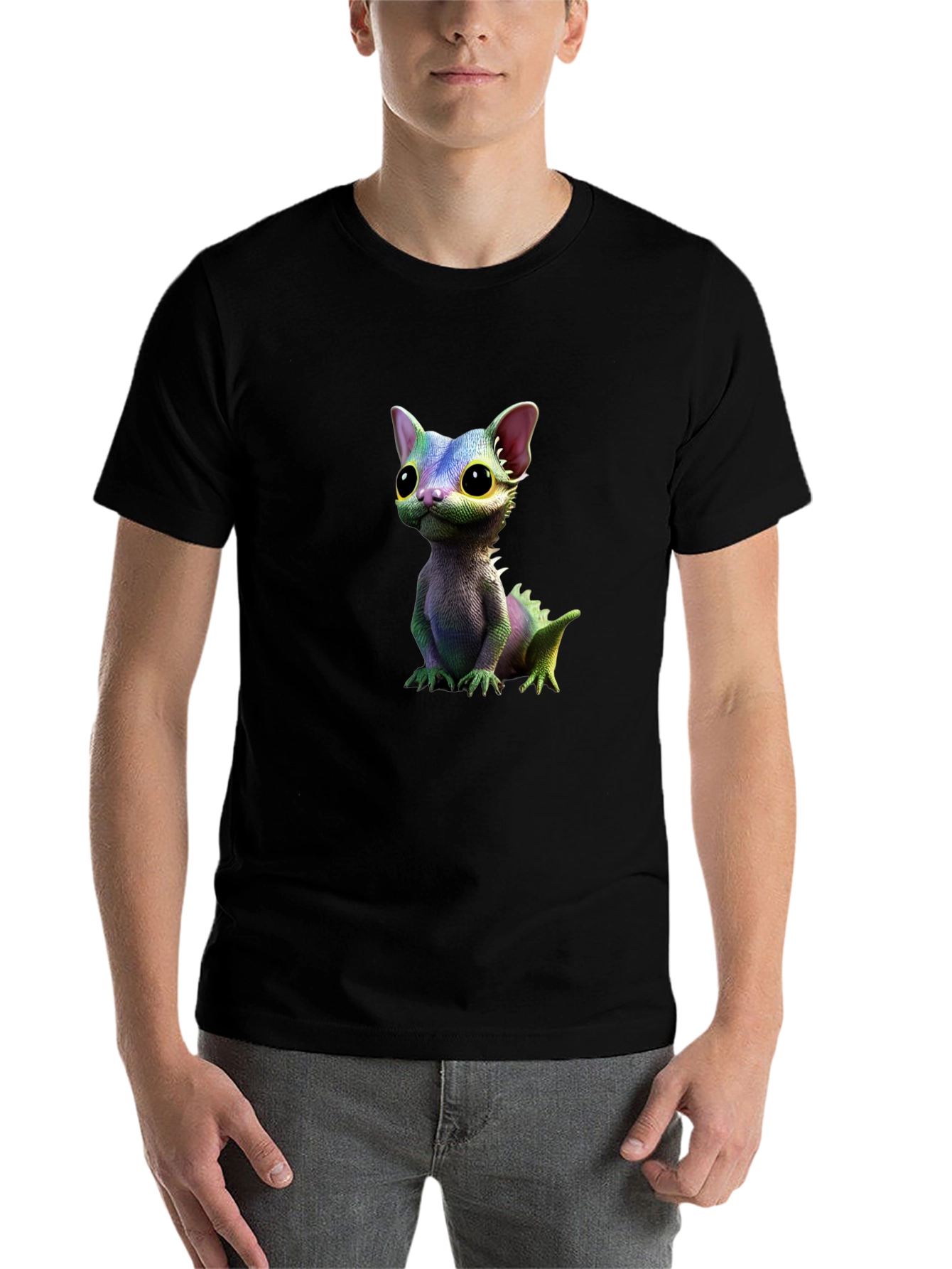 Black Cartoon Lizard Graphic Tee - Black T-Shirt view 7