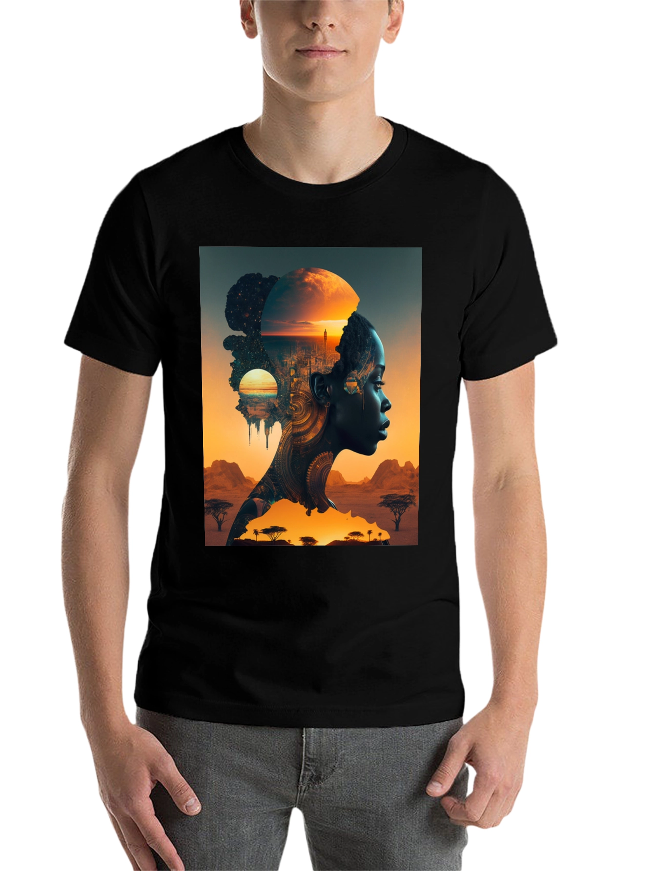 Black African Sunset Graphic T-Shirt view 7