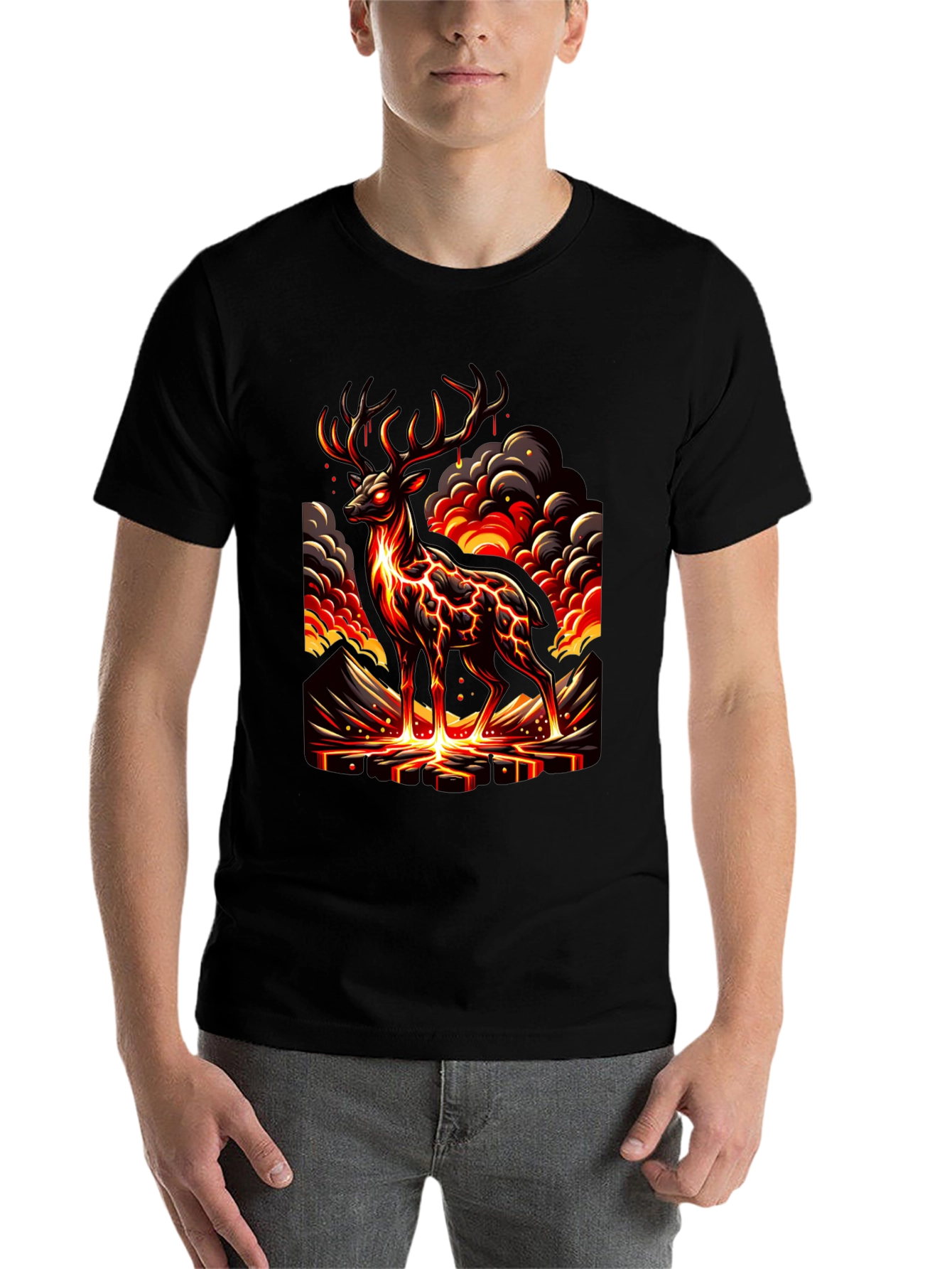Black Lava Deer Graphic Tee - Men's Black T-Shirt view 7
