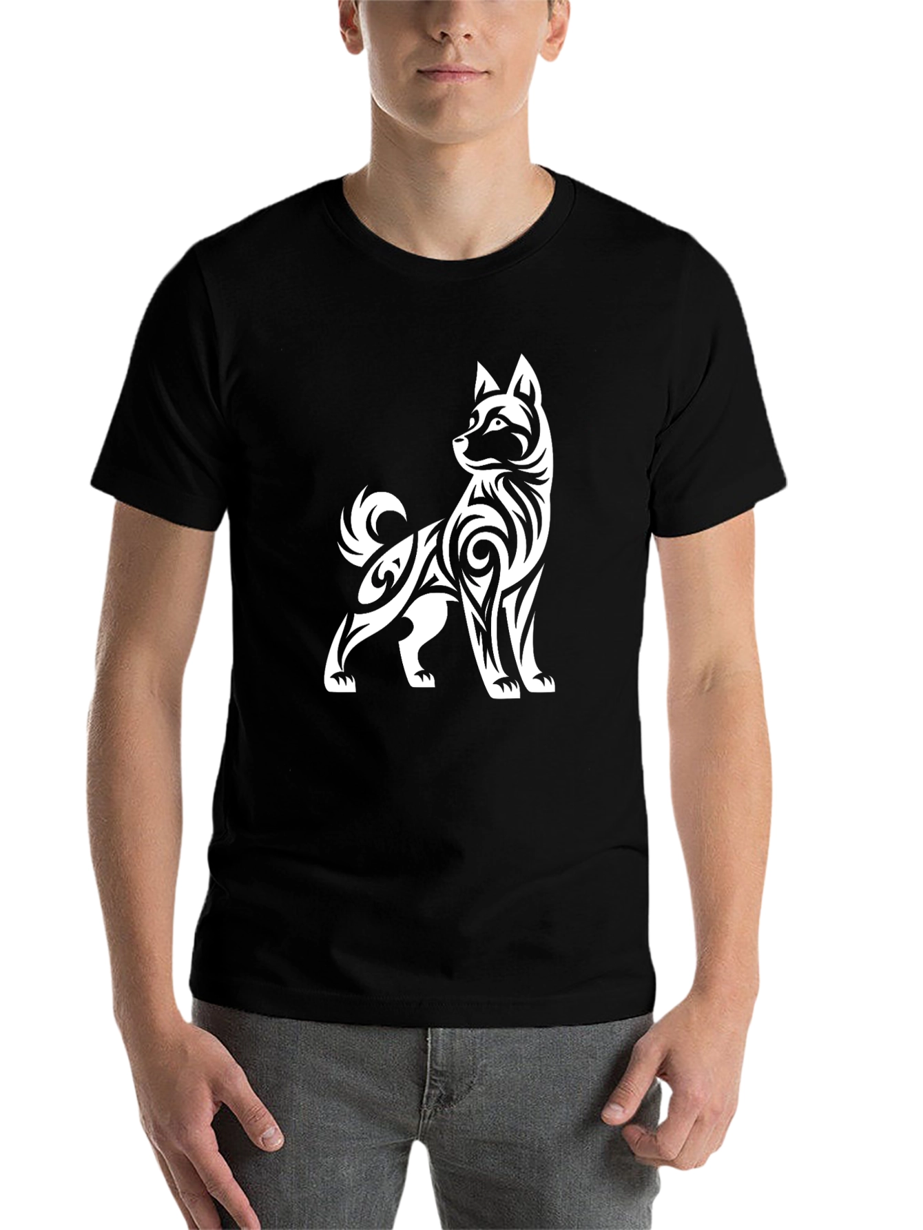 Black Tribal Dog Graphic Tee - Black Cotton Blend view 7