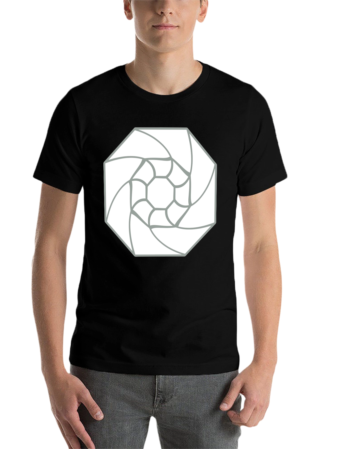 Black Abstract Geometric Tee - Black Cotton Graphic T-Shirt view 7