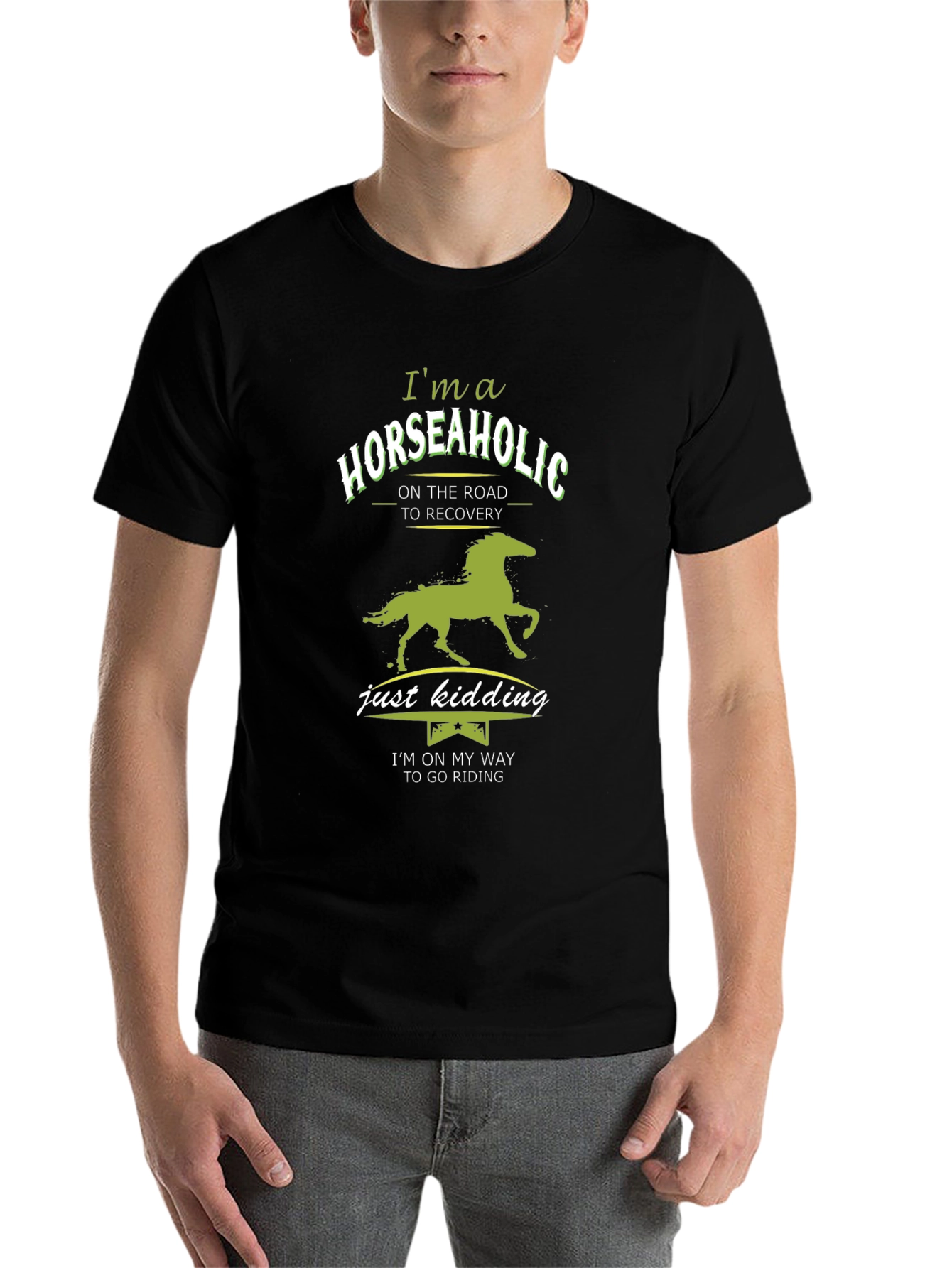 Black Horseaholic T-Shirt - Funny Equestrian Riding Tee view 7