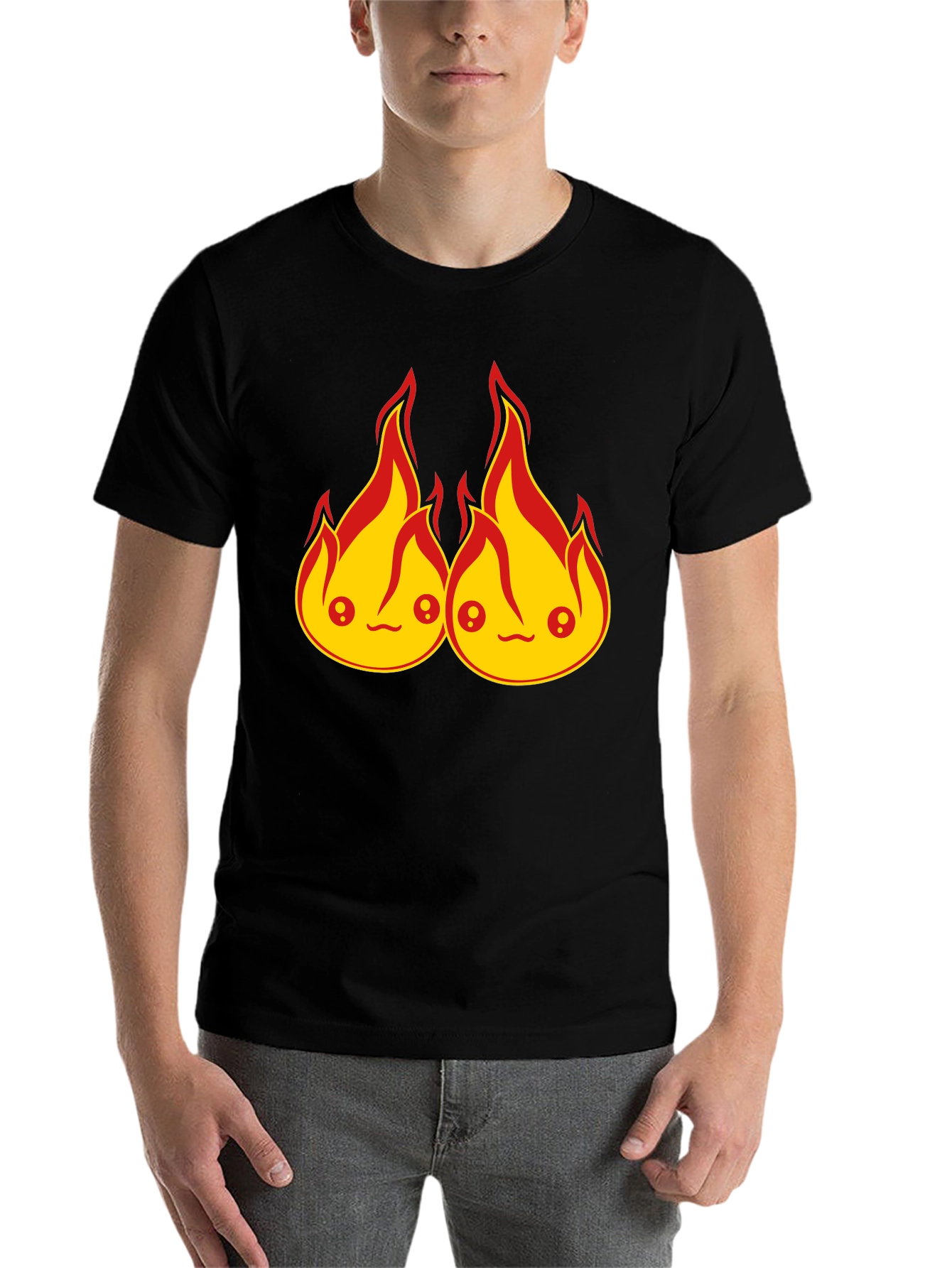Black Kawaii Fire Flames Graphic T-Shirt - Cute Design view 7