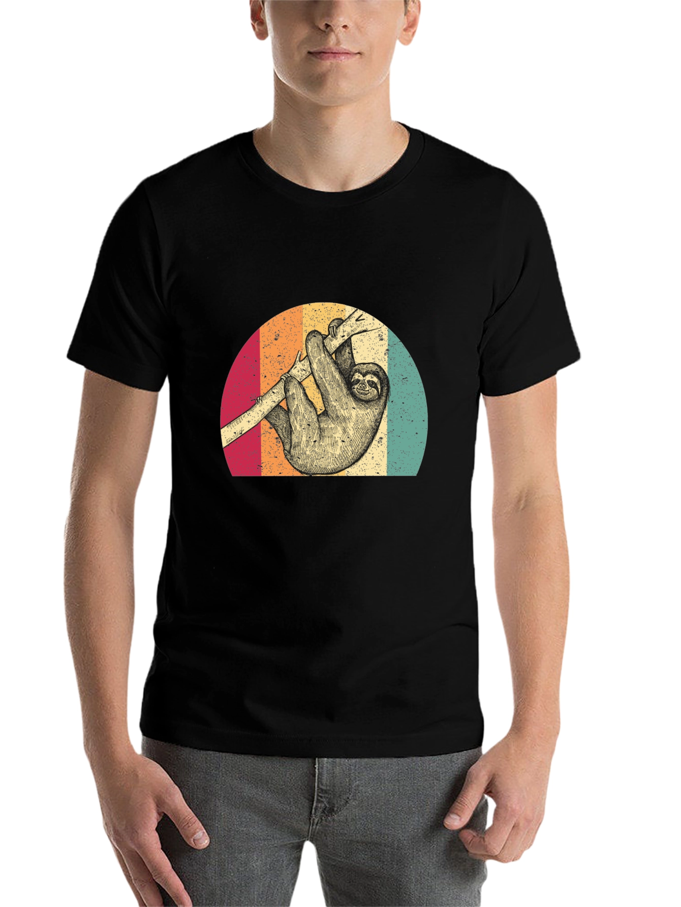 Black Retro Sloth T-Shirt view 7