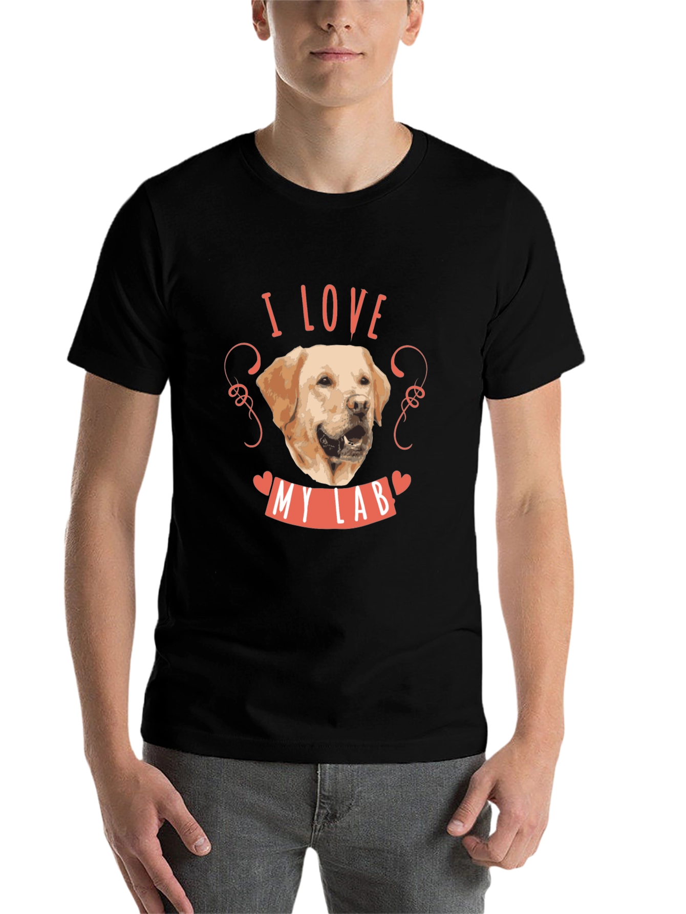 Black I Love My Lab Dog T-Shirt - Black Cotton Tee view 7