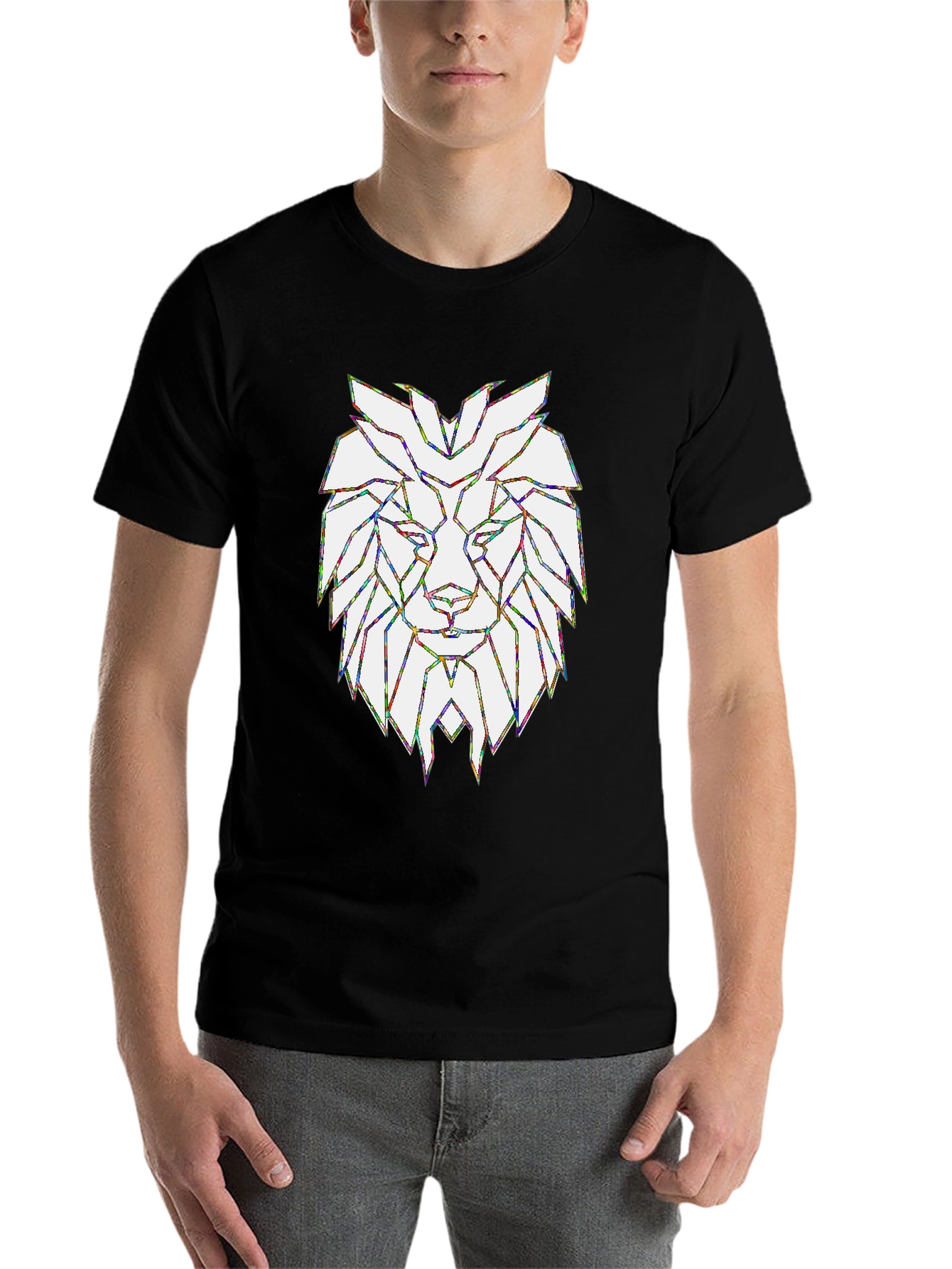 Black Geometric Lion Graphic T-Shirt - Stylish Men's Tee view 7
