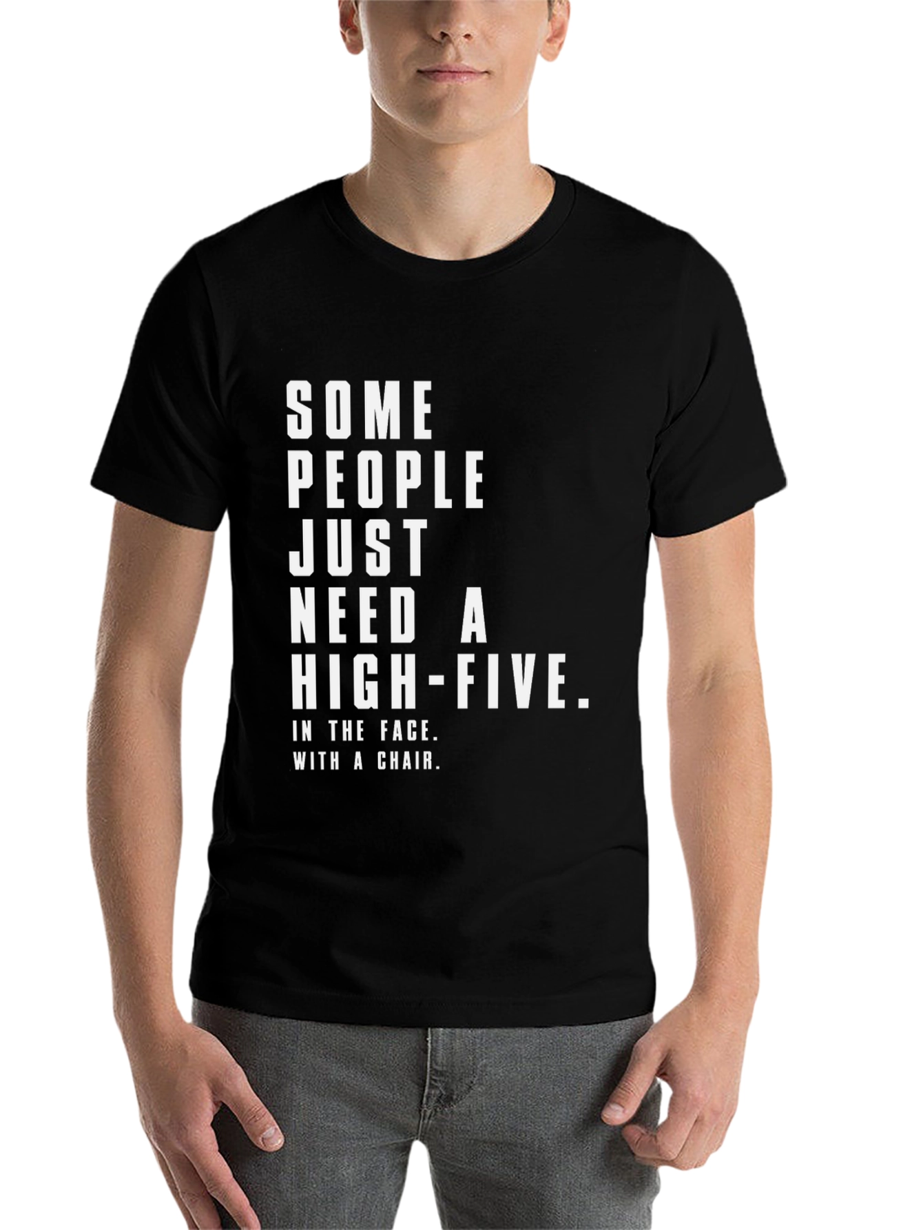 Black Sarcastic Humor Graphic Tee - High Five in the Face view 7