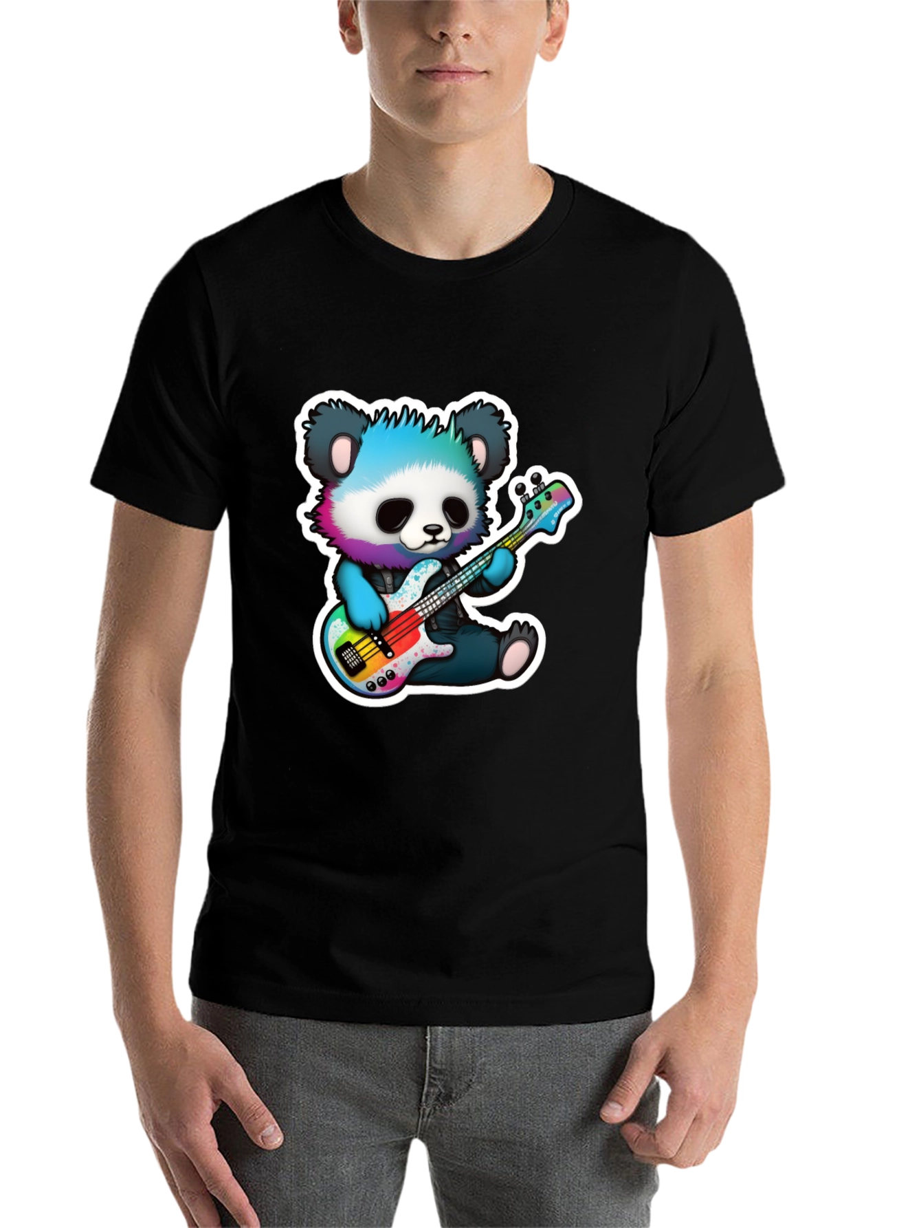 Black Panda Guitarist Graphic Tee - Cool Bear Musician Shirt view 7