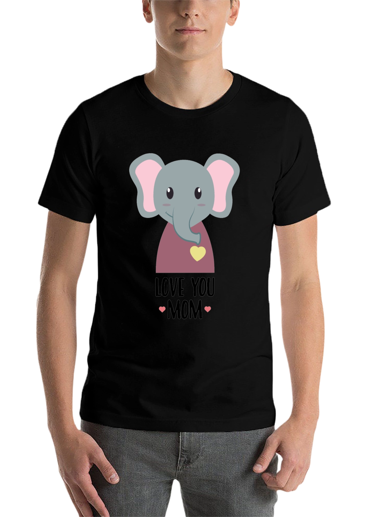 Black Love You Mom Elephant Graphic T-Shirt view 7