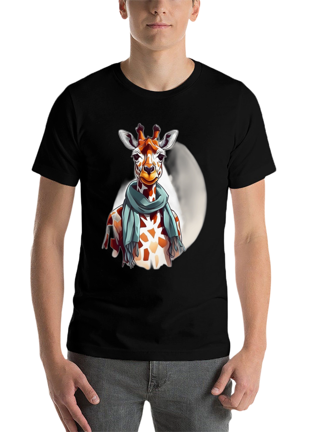 Black Giraffe Scarf Graphic Tee - Unique Design view 7