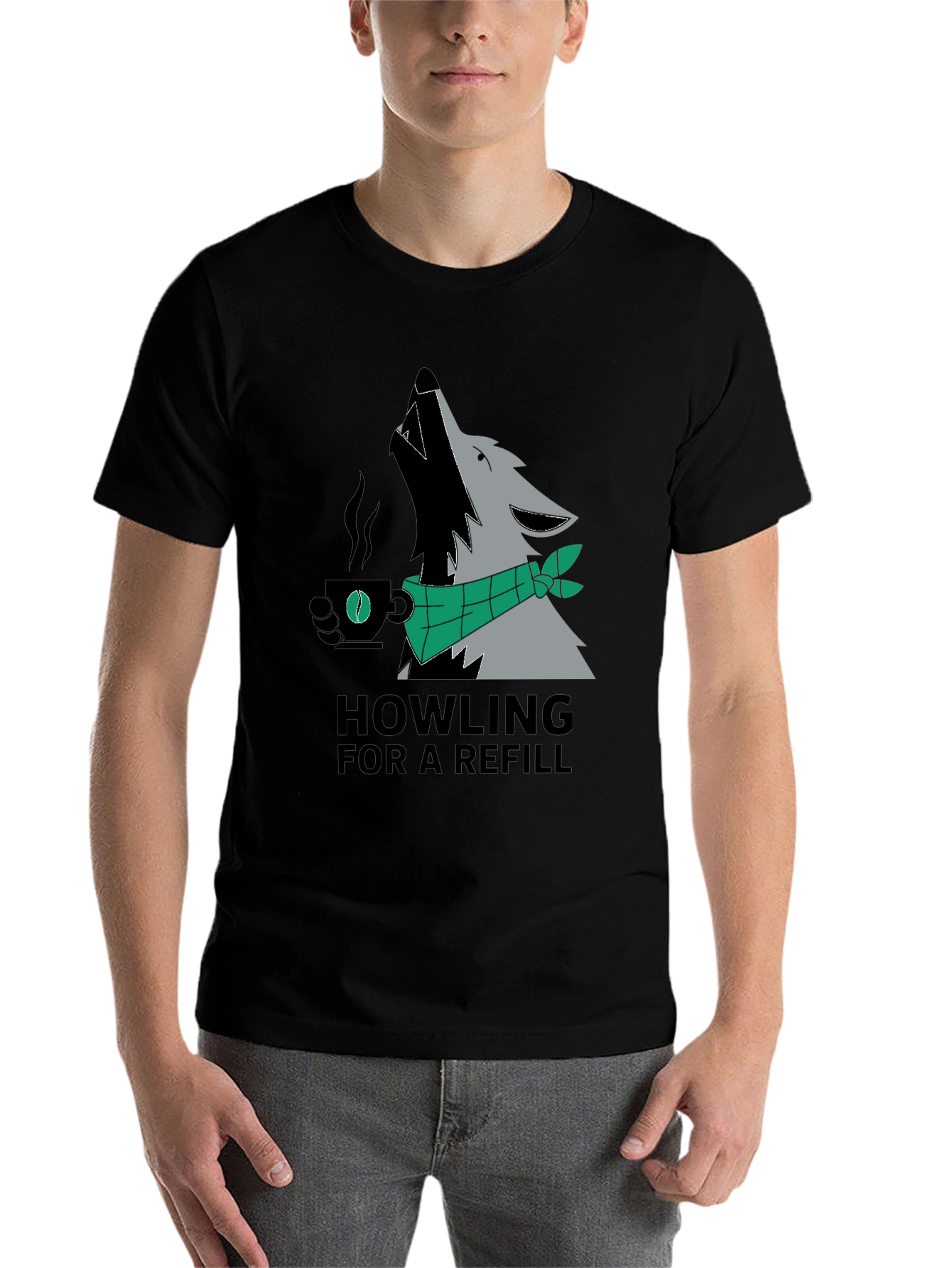 Black Howling For A Refill Wolf Coffee T-Shirt view 7
