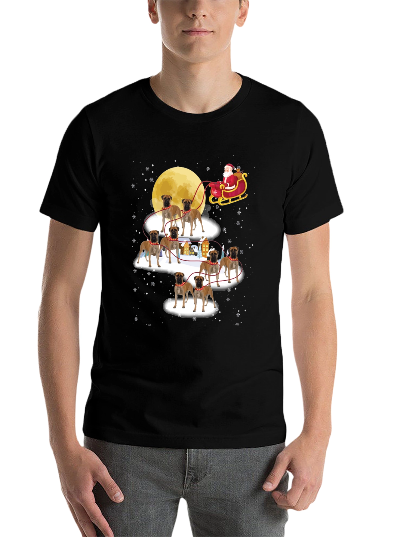 Black Boxer Dog Santa Christmas T-Shirt view 7