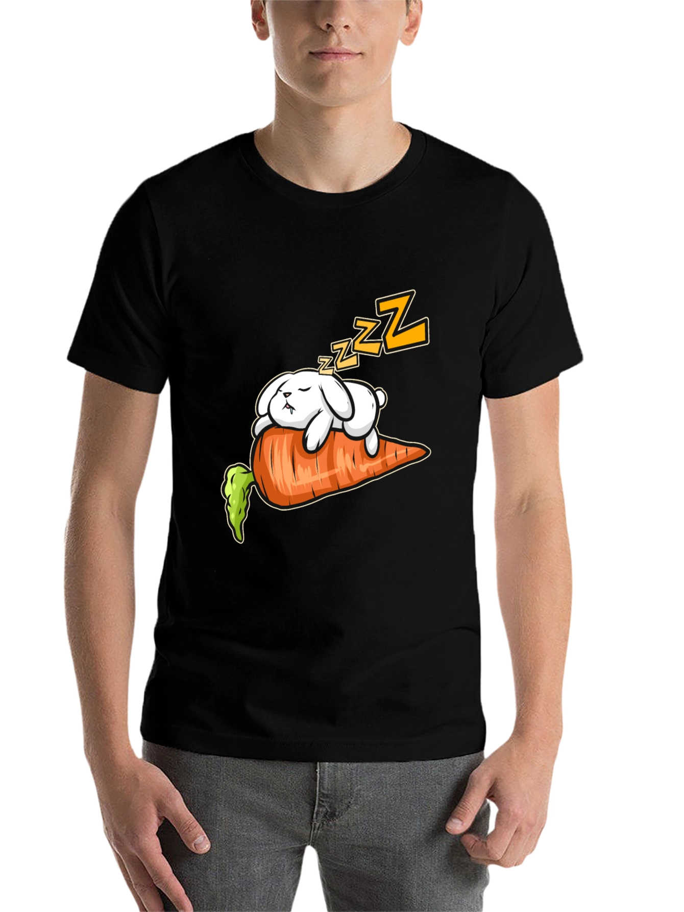 Black Sleeping Bunny on Carrot Graphic Tee view 7