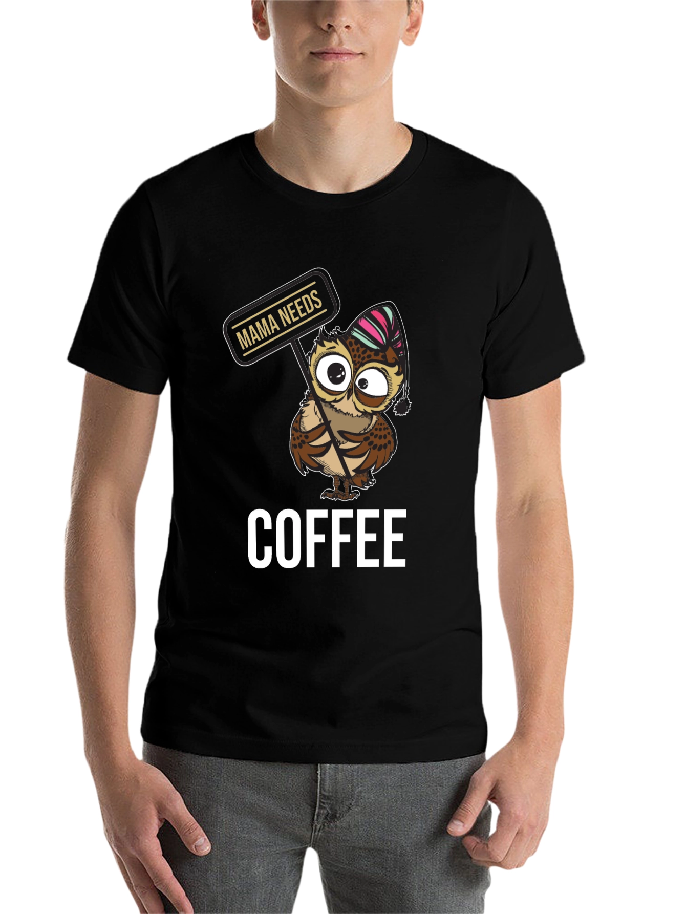 Black Mama Needs Coffee Owl T-Shirt - Cute Graphic Tee view 7