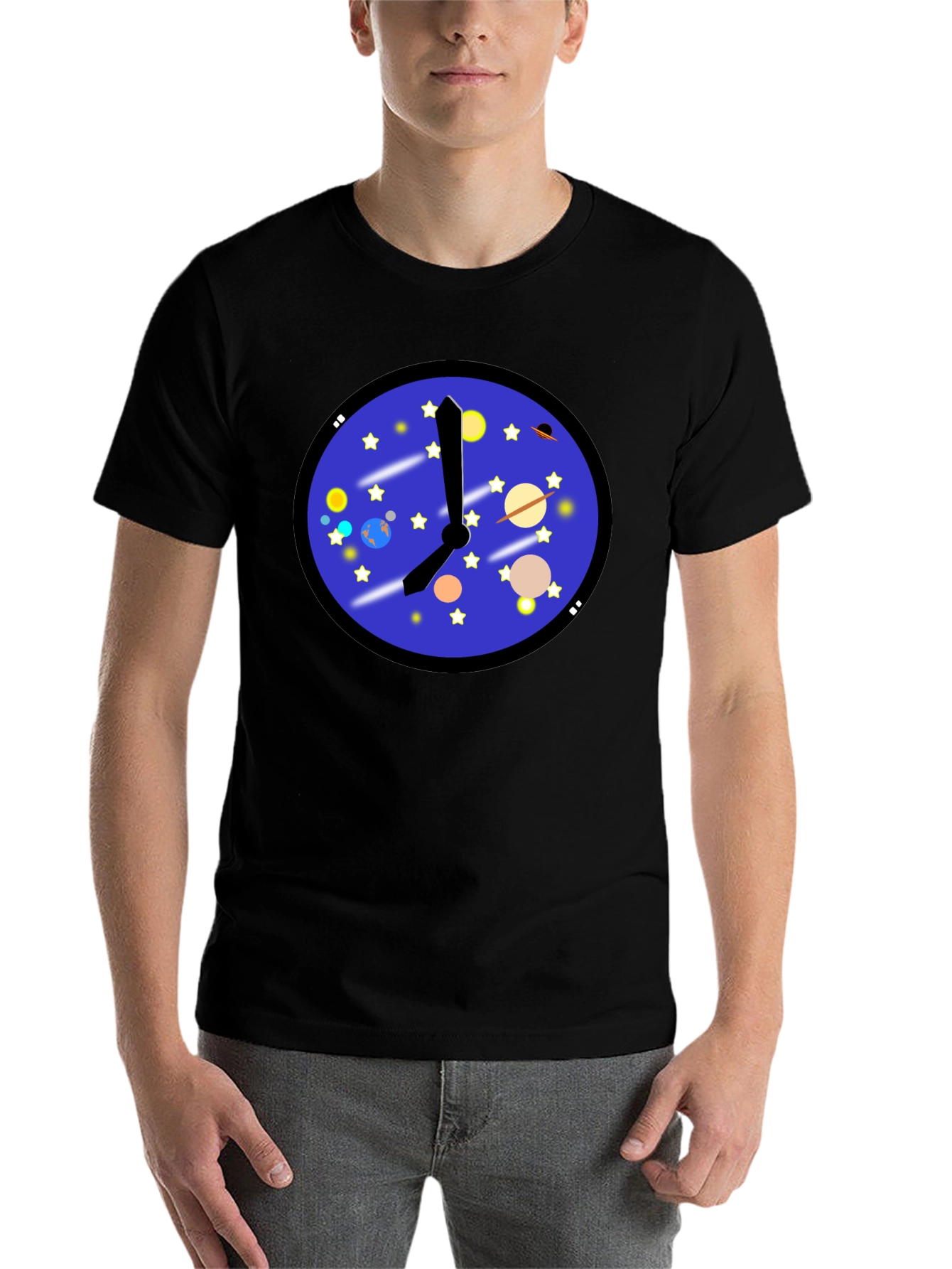 Black Space Time T-Shirt - Galaxy Clock Design view 7