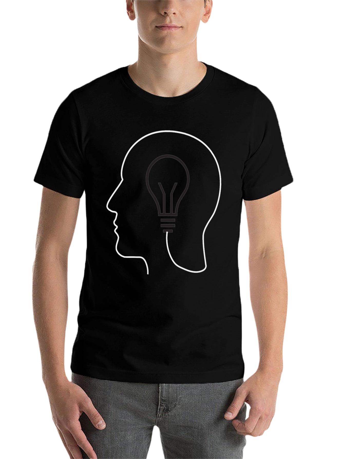Black Thinking Lightbulb Tee - Stylish Idea T-Shirt view 7