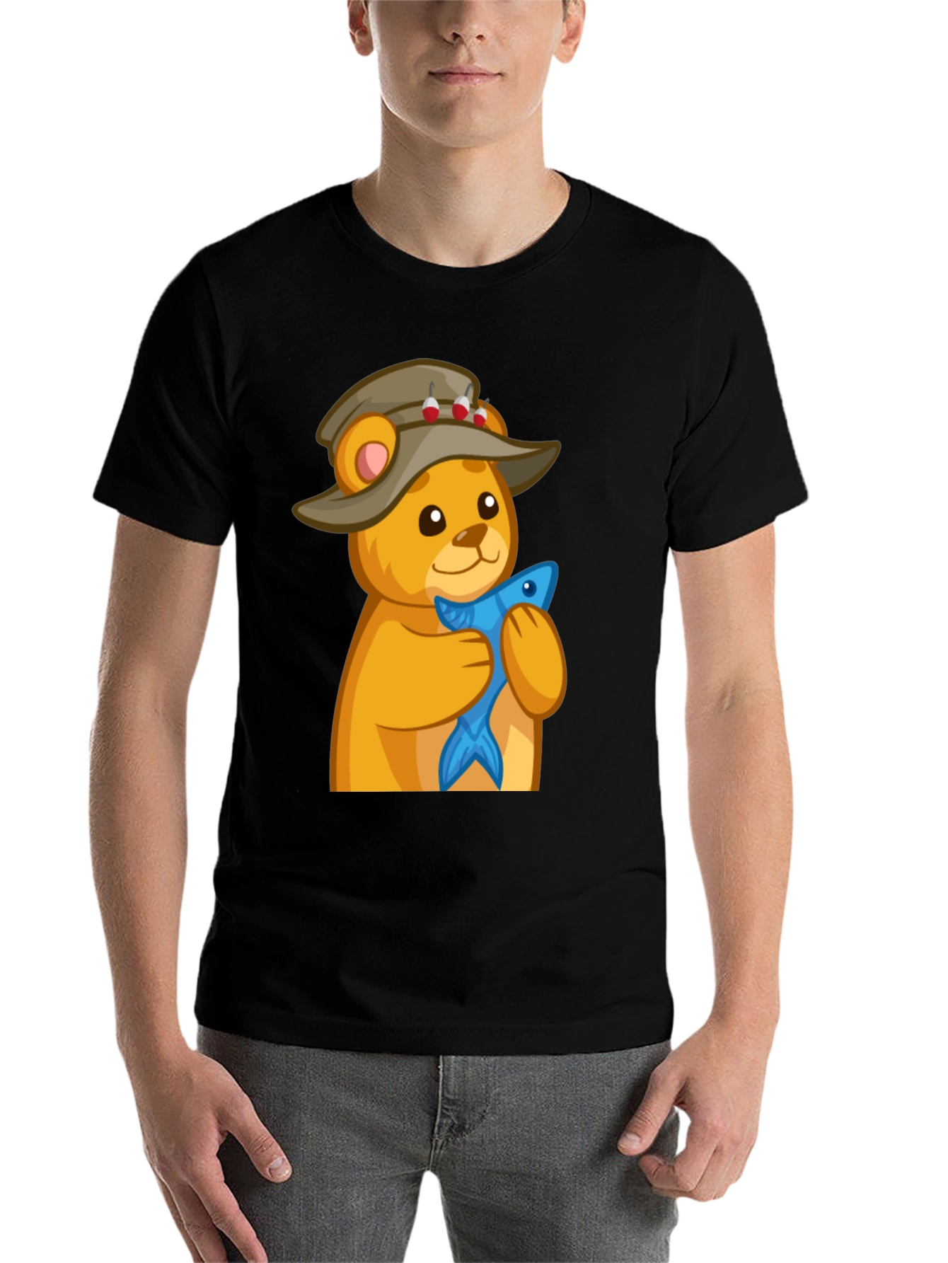 Black Fishing Bear T-Shirt view 7