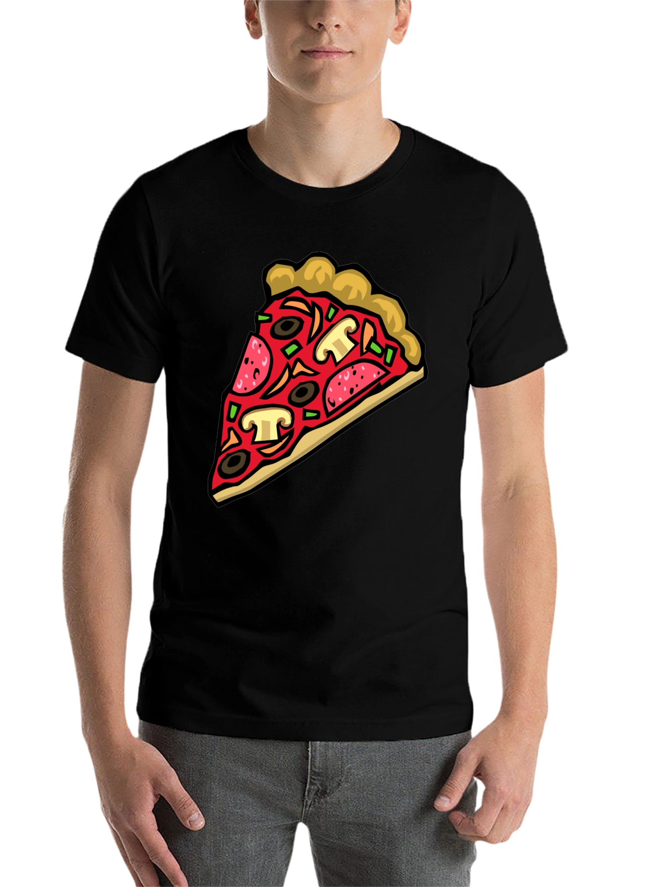Black Pizza Slice Graphic Tee - Black Crew Neck view 7