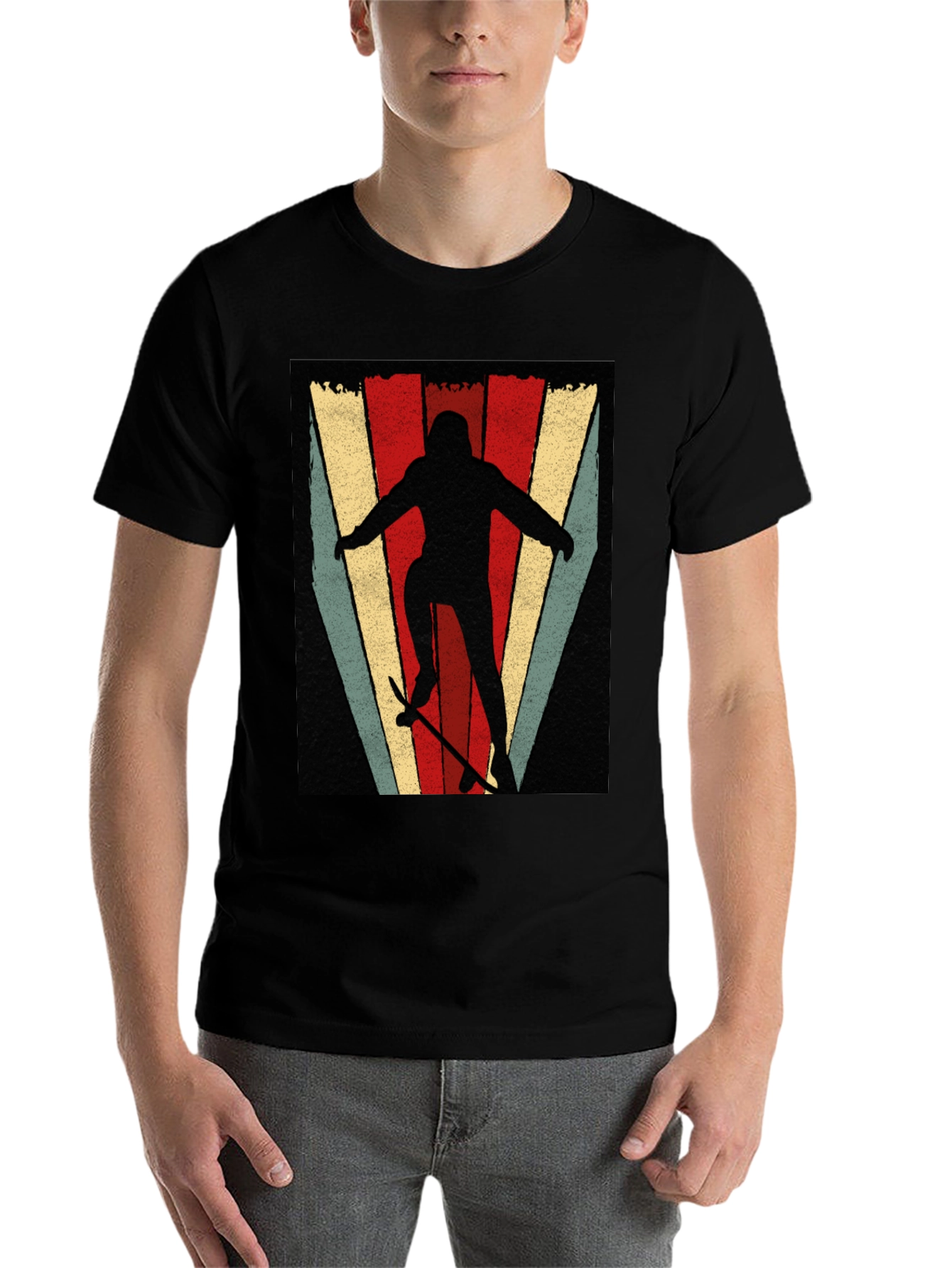 Black Retro Skateboarder Graphic T-Shirt view 7