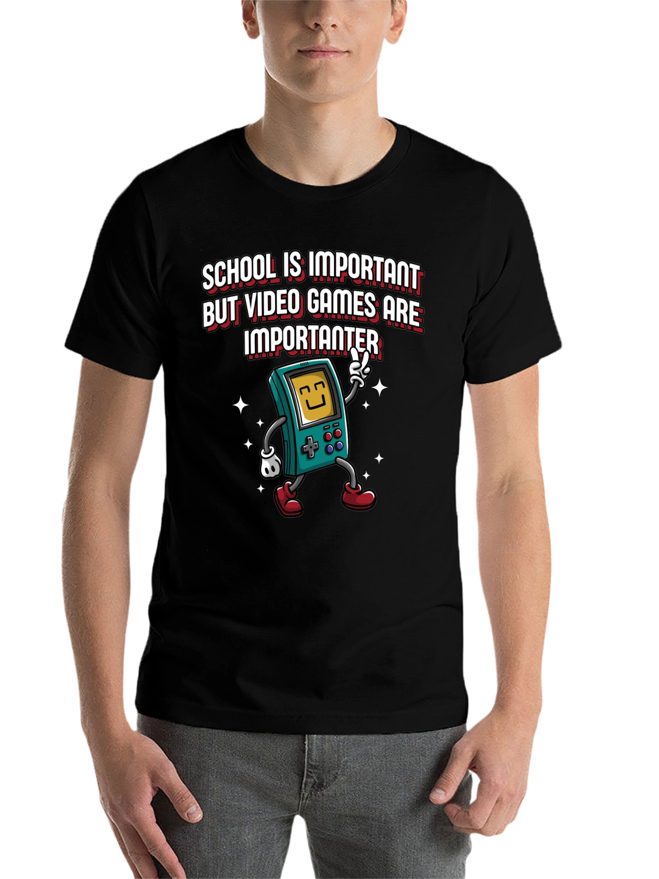 Black Video Game Lover's Tee: School vs Games view 7