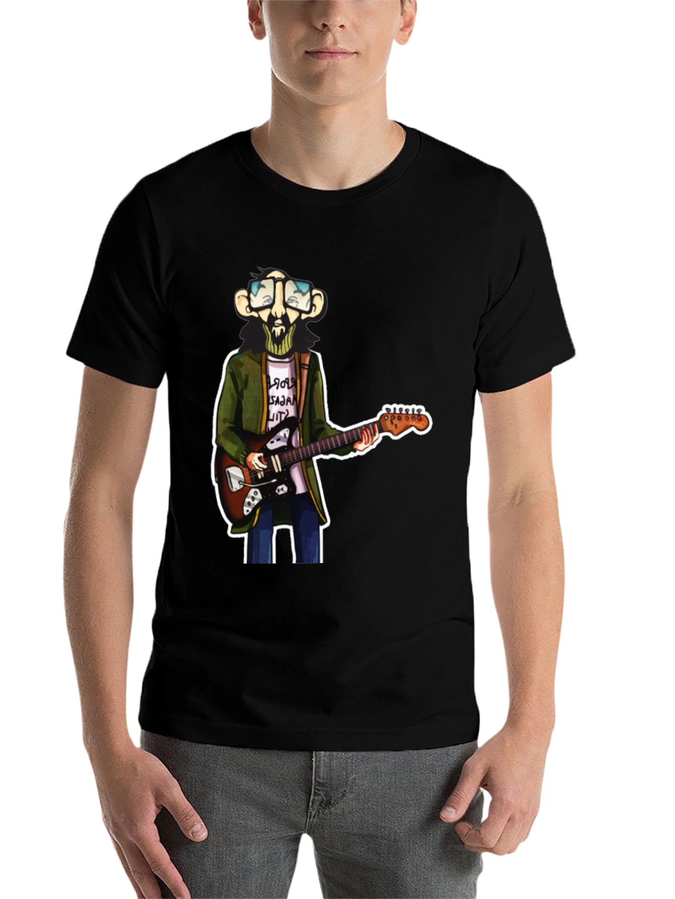 Black Cartoon Guitar Player Graphic Tee view 7