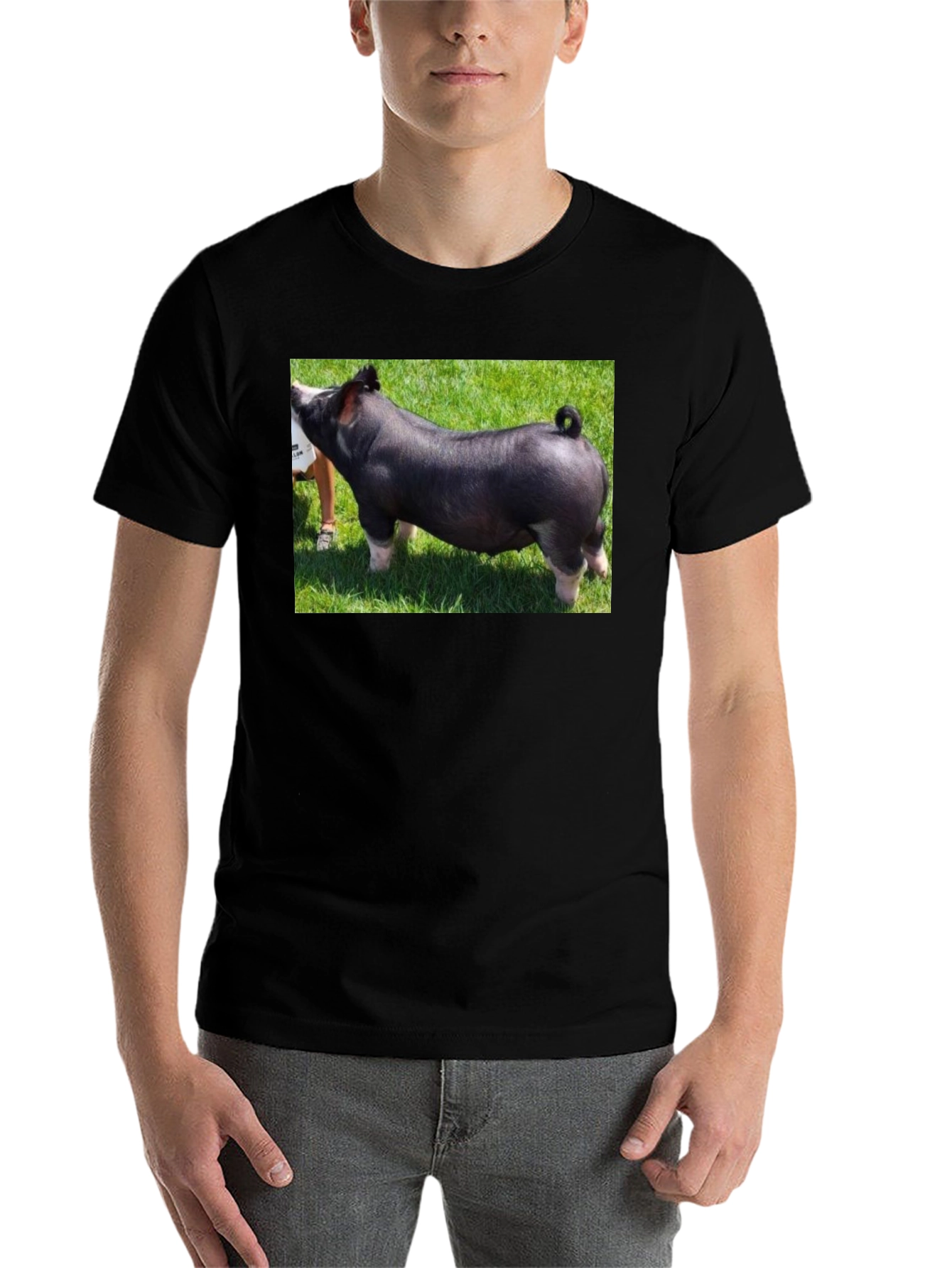 Black Black T-Shirt with Pig Graphic Tee view 7