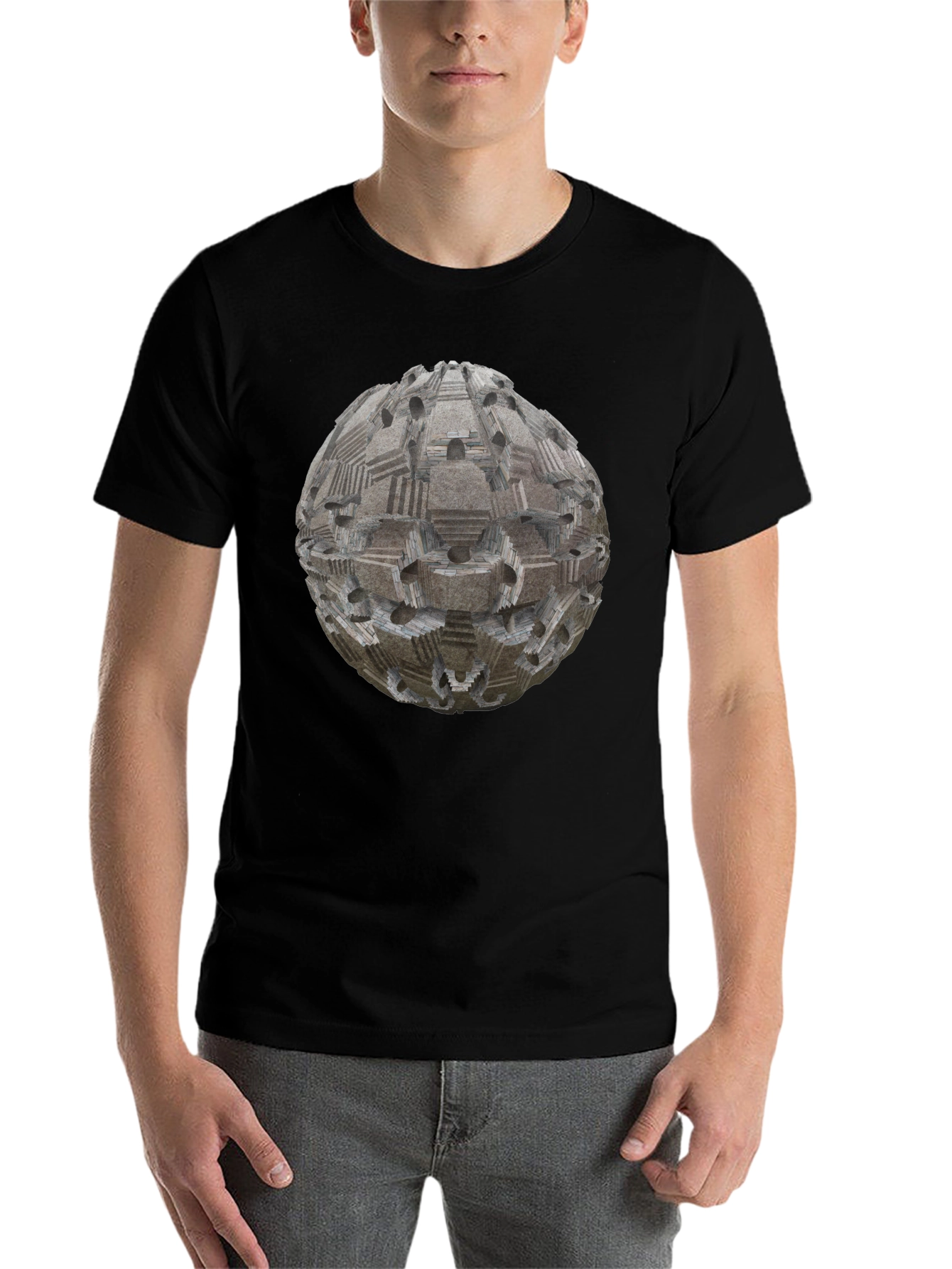 Black Geometric Sphere Print T-Shirt - Modern Style view 7