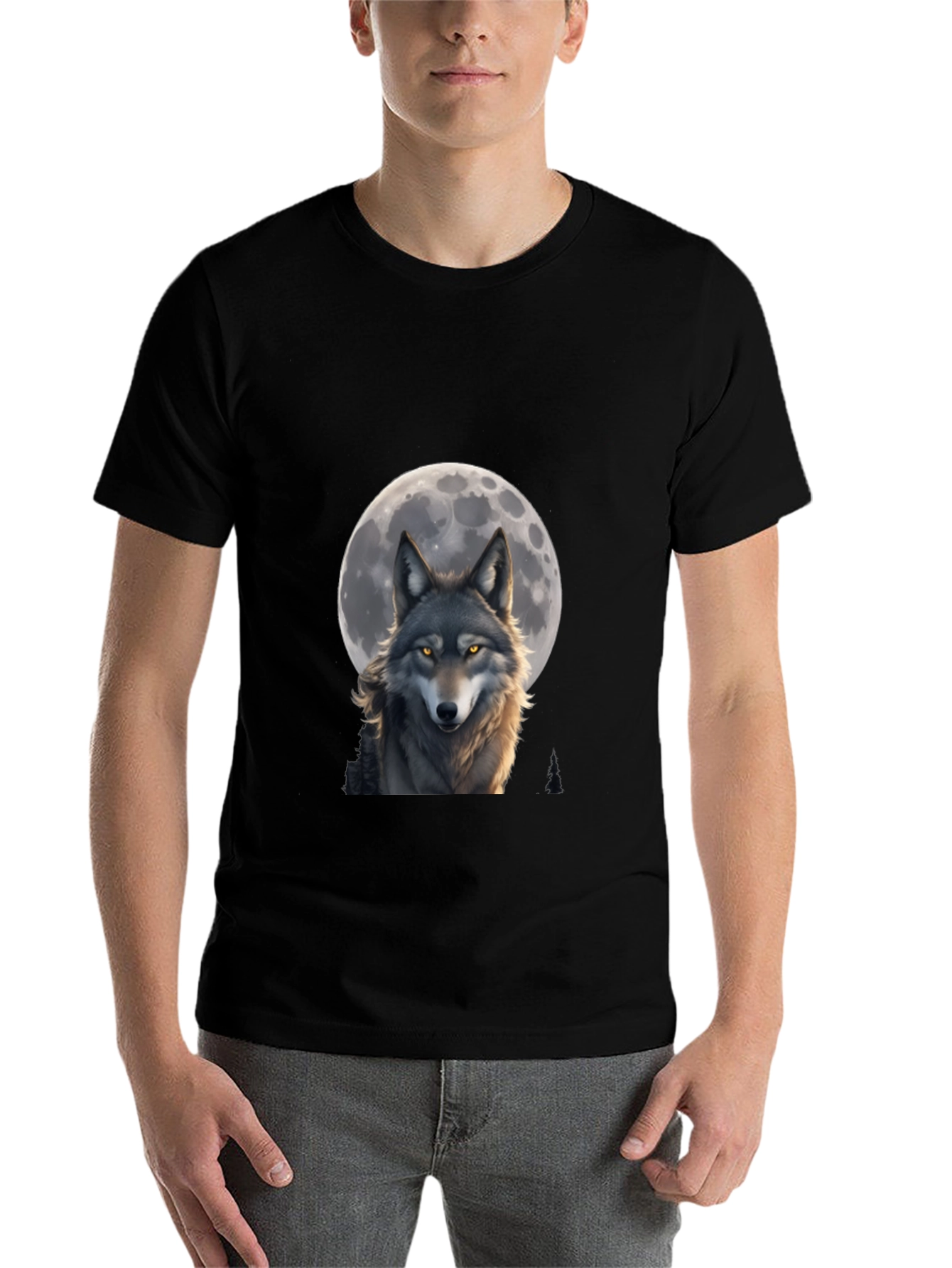 Black Wolf Moon T-Shirt - Artistic Wildlife Design view 7