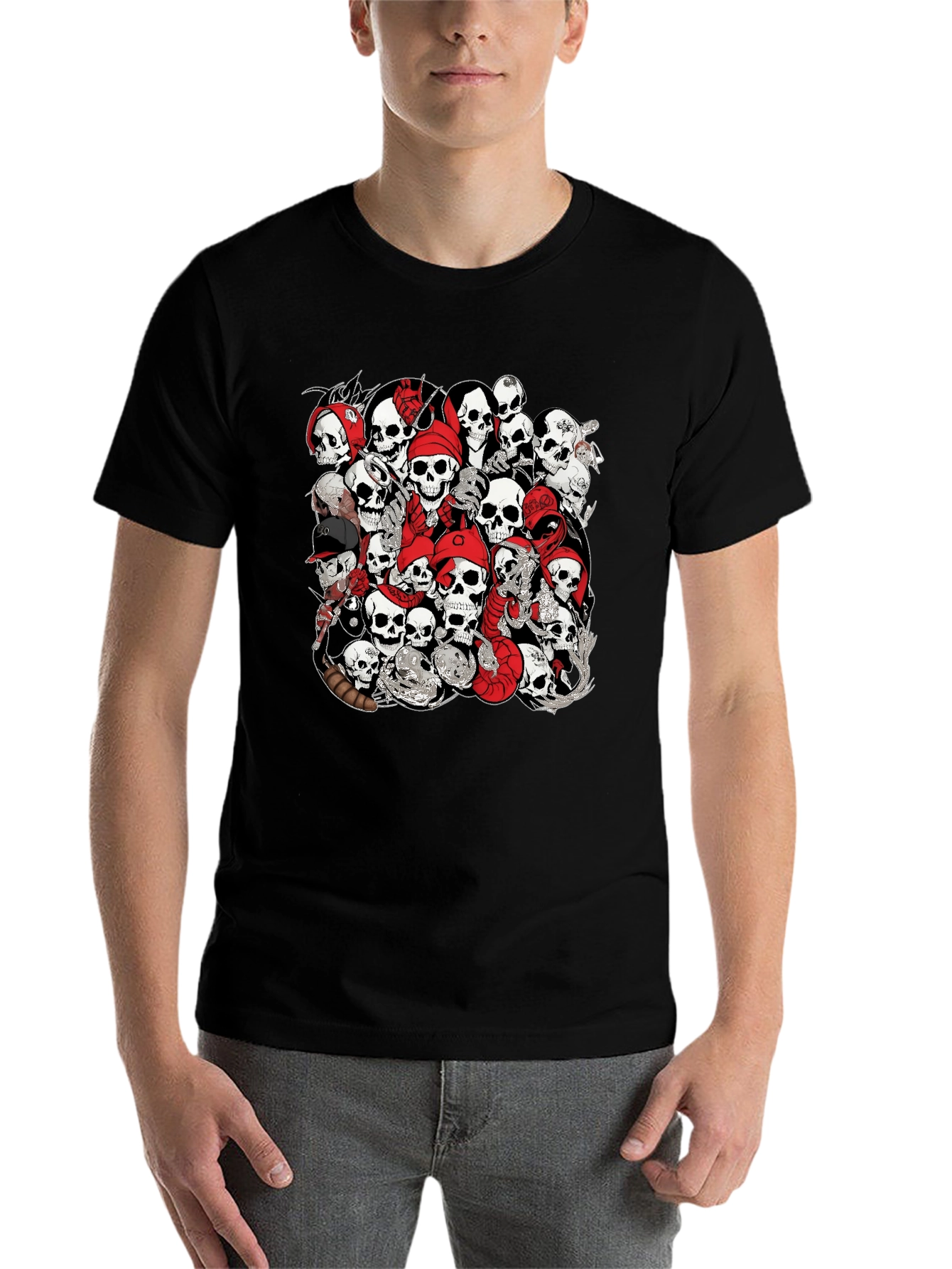 Black Skull Pile Graphic Tee - Bold Black T-Shirt view 7