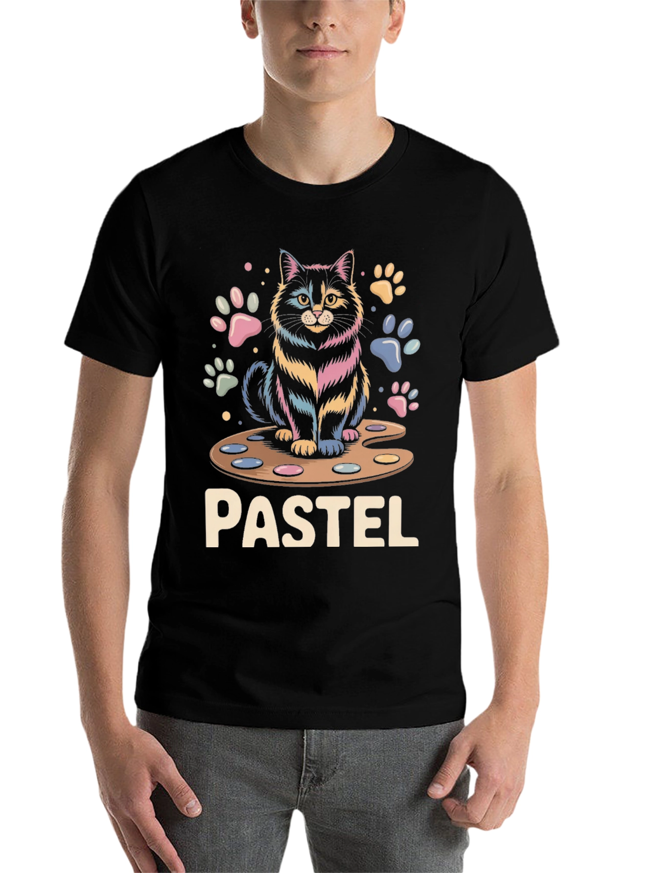 Black Pastel Cat Palette T-Shirt view 7