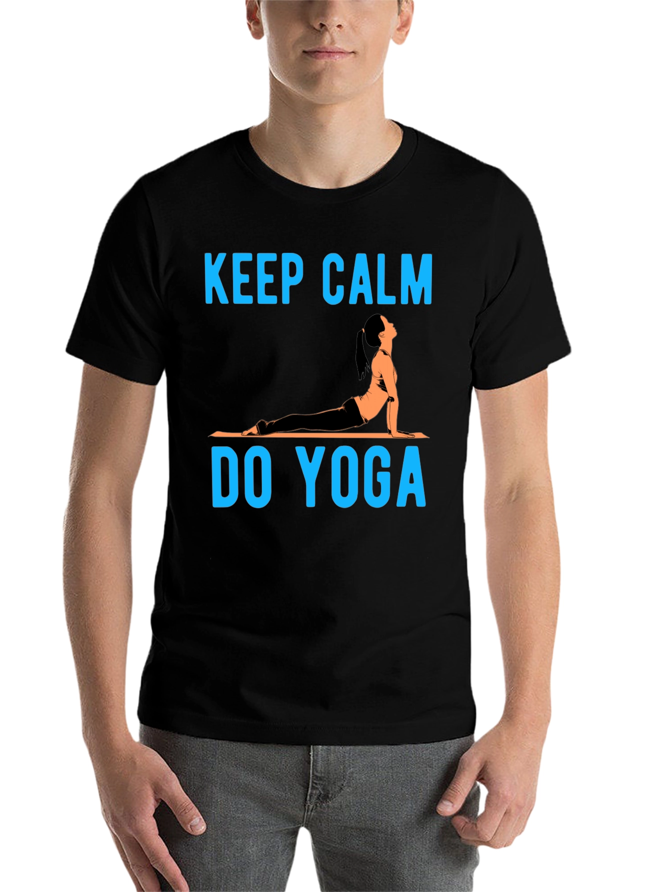 Black Keep Calm Do Yoga T-Shirt - Black Cotton Blend view 7