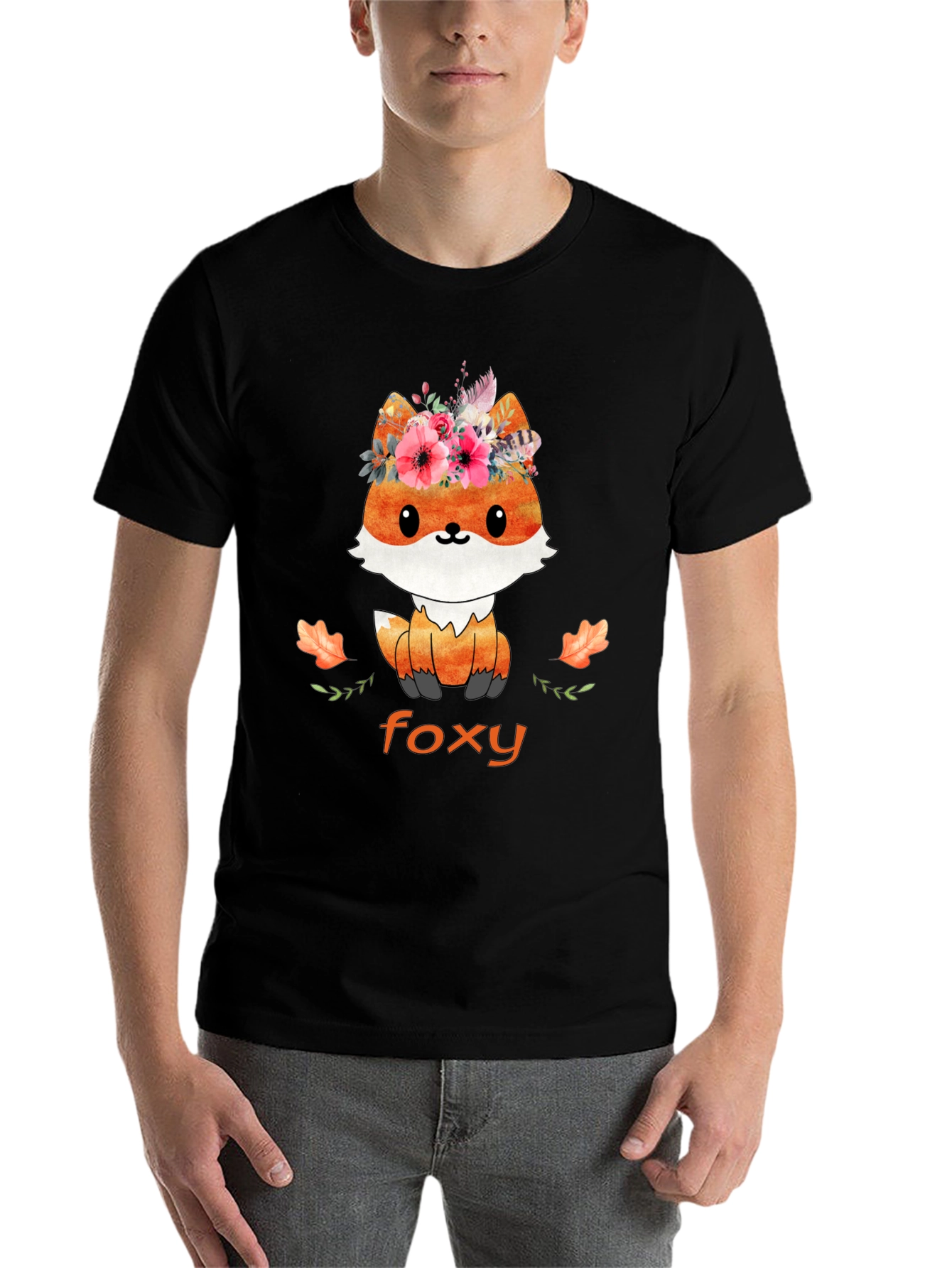Black Foxy T-Shirt - Cute Animal Graphic Tee view 7