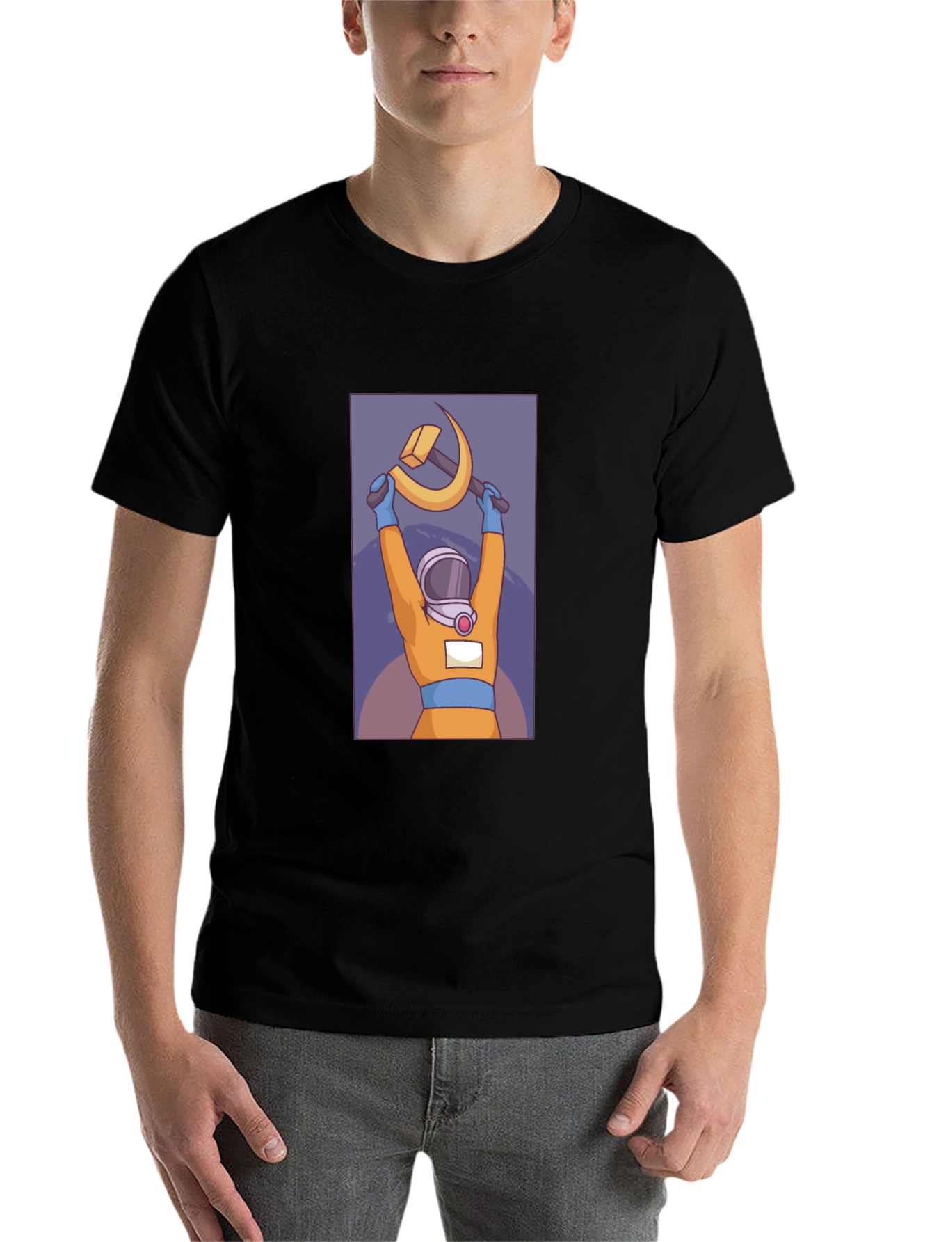 Black Astronaut Hammer & Sickle Graphic T-Shirt view 7