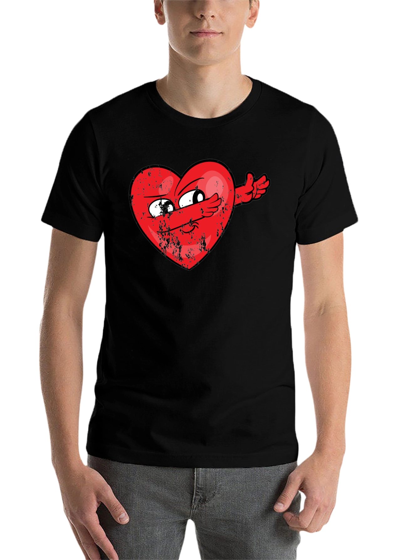Black Dabbing Heart Graphic Tee - Valentine's Day Humor view 7