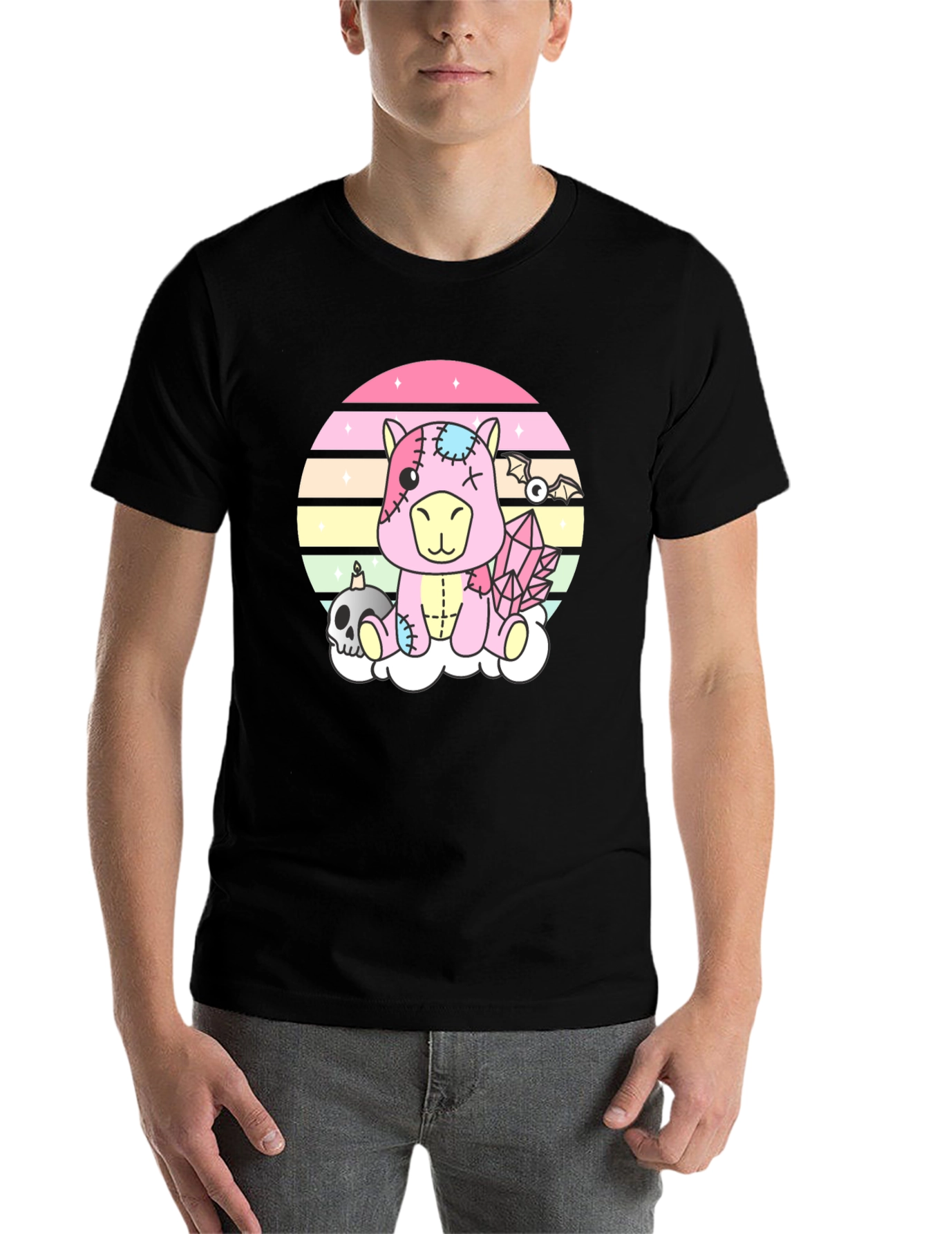 Black Pastel Goth Zombie Unicorn T-Shirt view 7