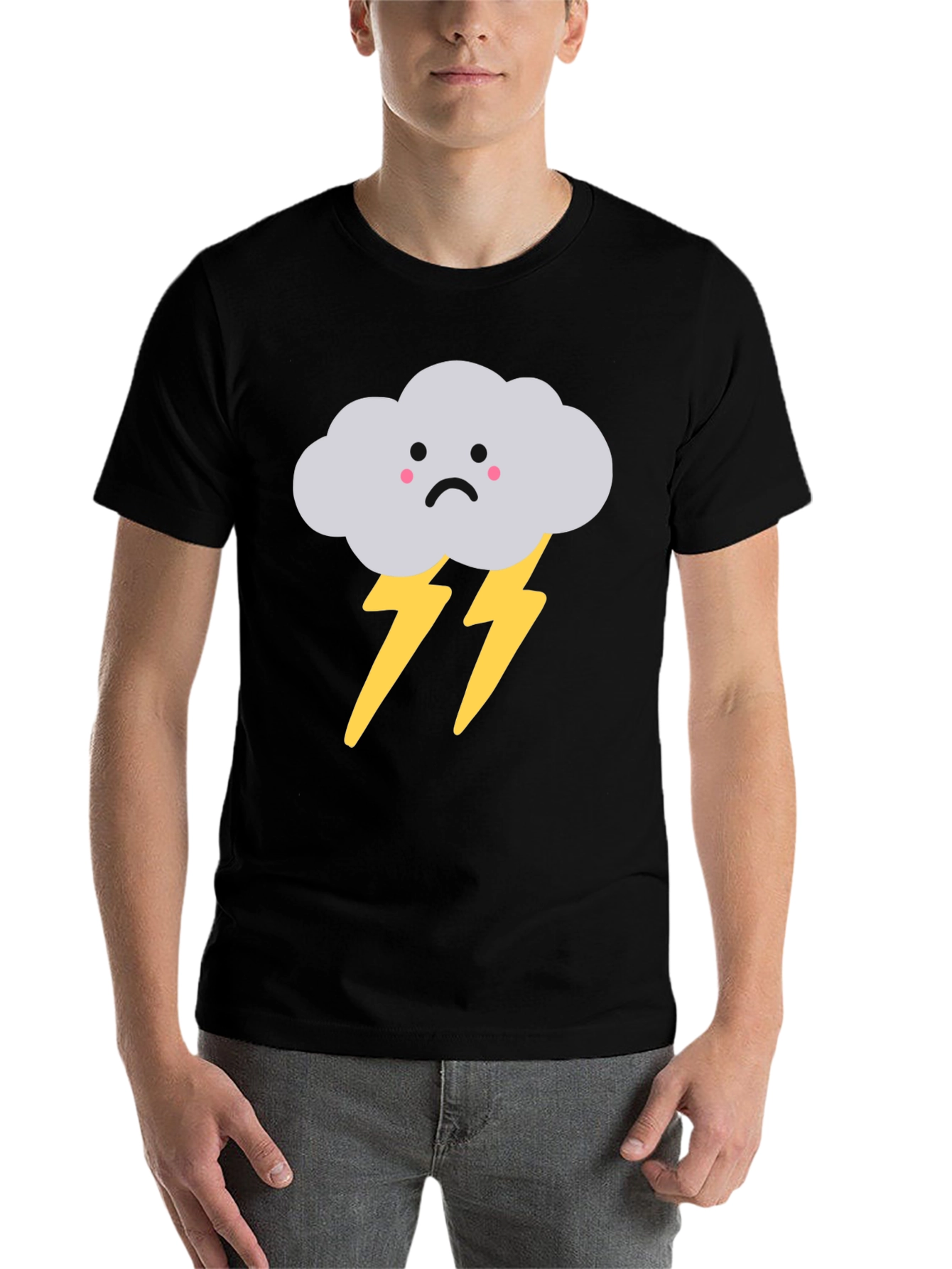 Black Sad Cloud Lightning Bolt Graphic Tee - Black view 7
