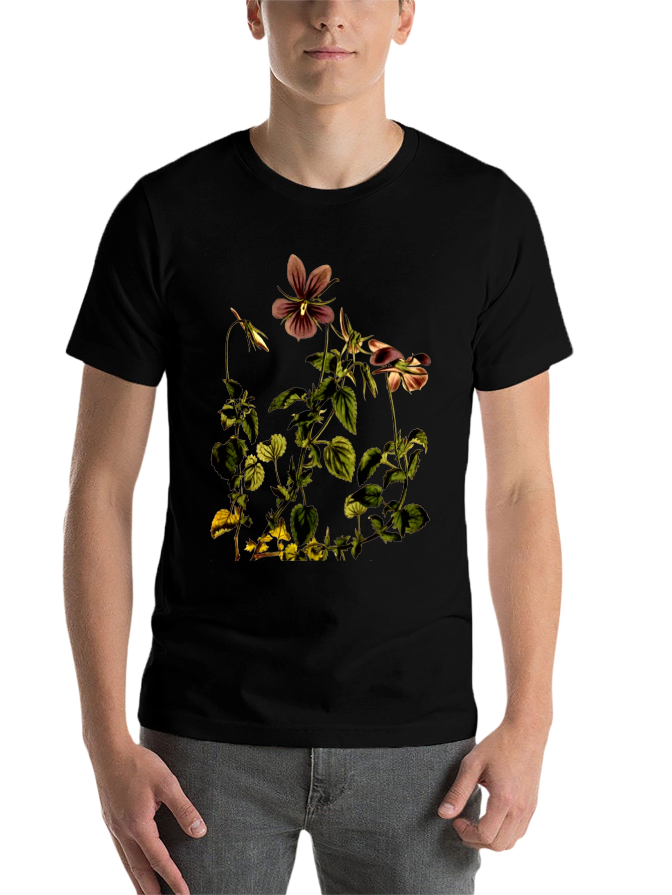 Black Botanical Flower Graphic Print T-Shirt view 7
