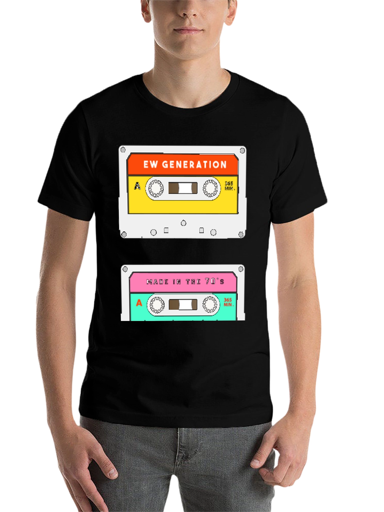 Black Retro Cassette Tape Graphic T-Shirt - EW Generation & 70's Mix view 7