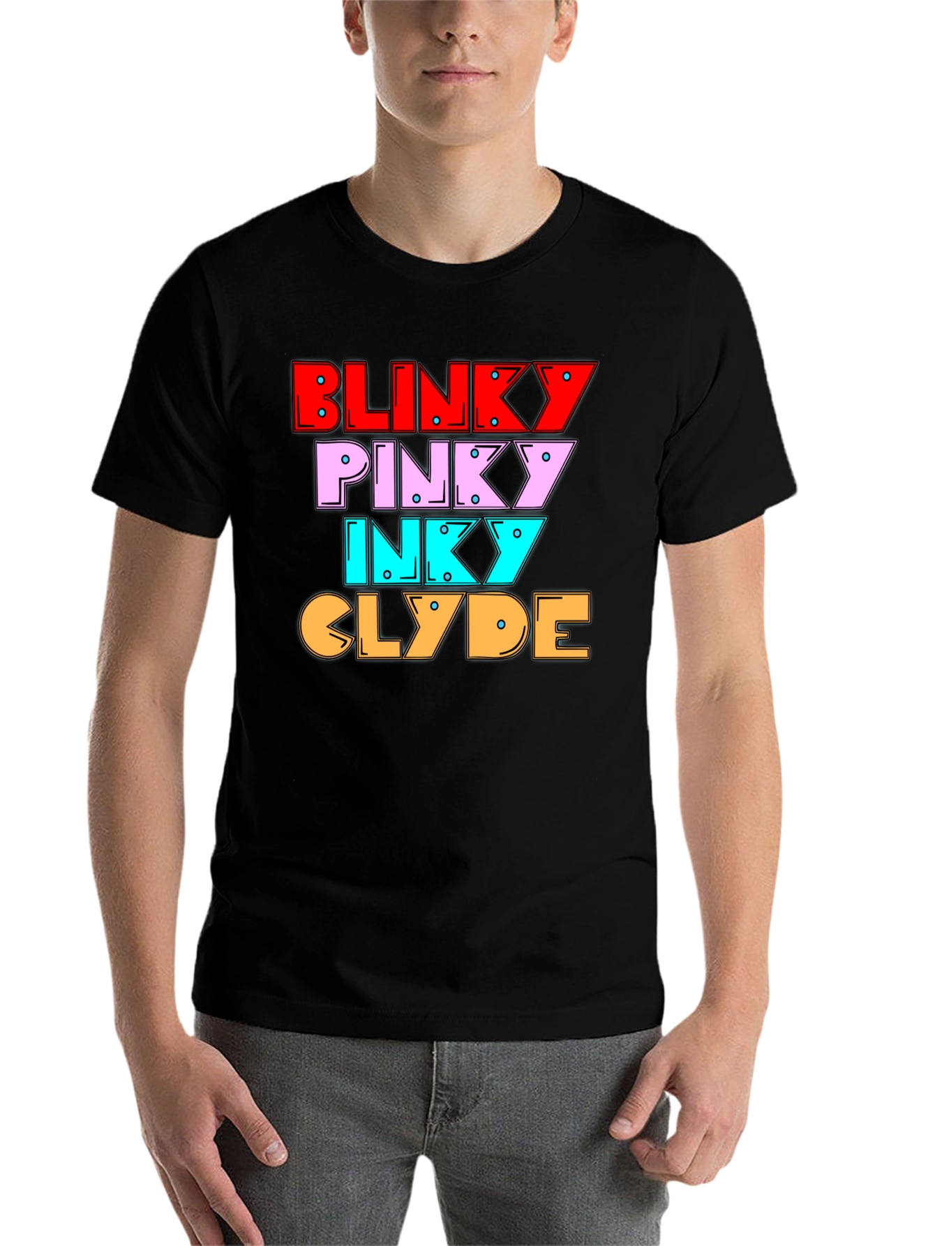 Black Retro Gaming Tee - Blinky, Pinky, Inky, Clyde Shirt view 7