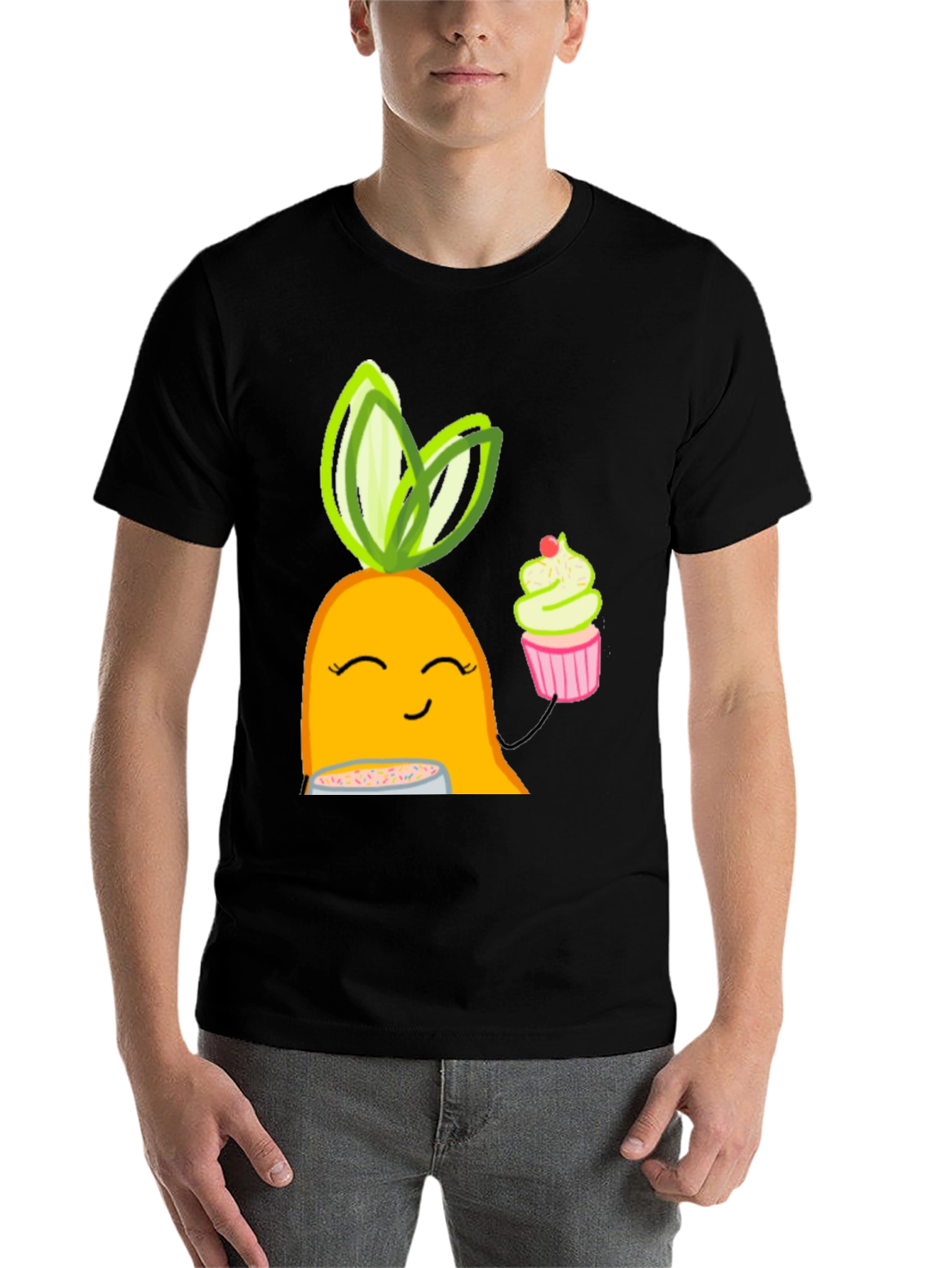 Black Cute Cartoon Carrot T-Shirt view 7