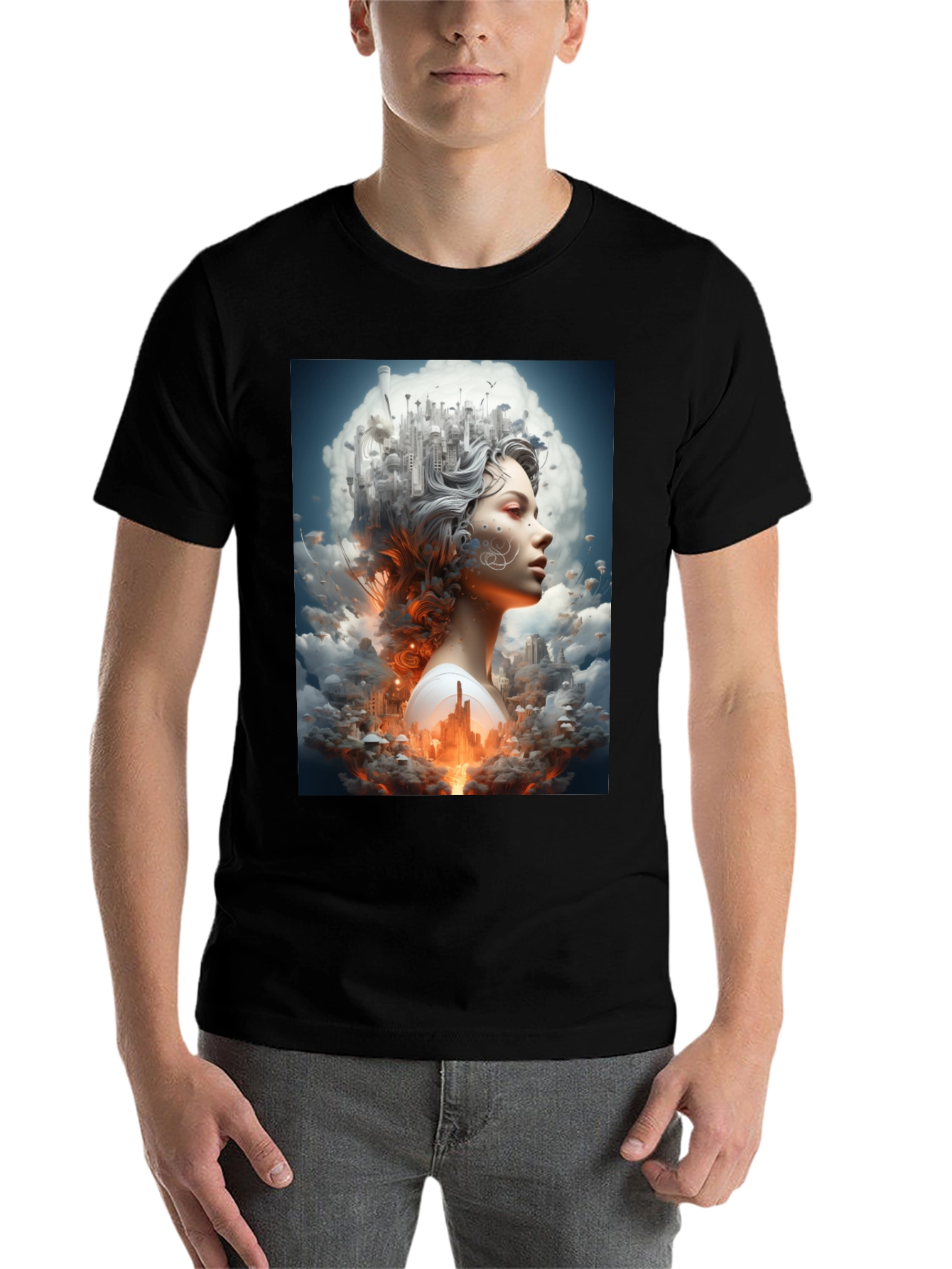 Black Artistic Cityscape Woman Black T-Shirt view 7