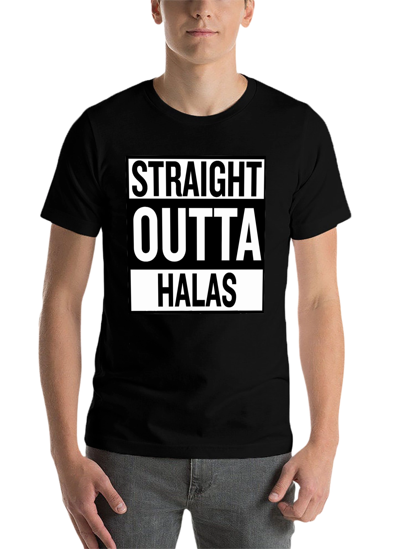 Black Straight Outta Halas Black T-Shirt view 7