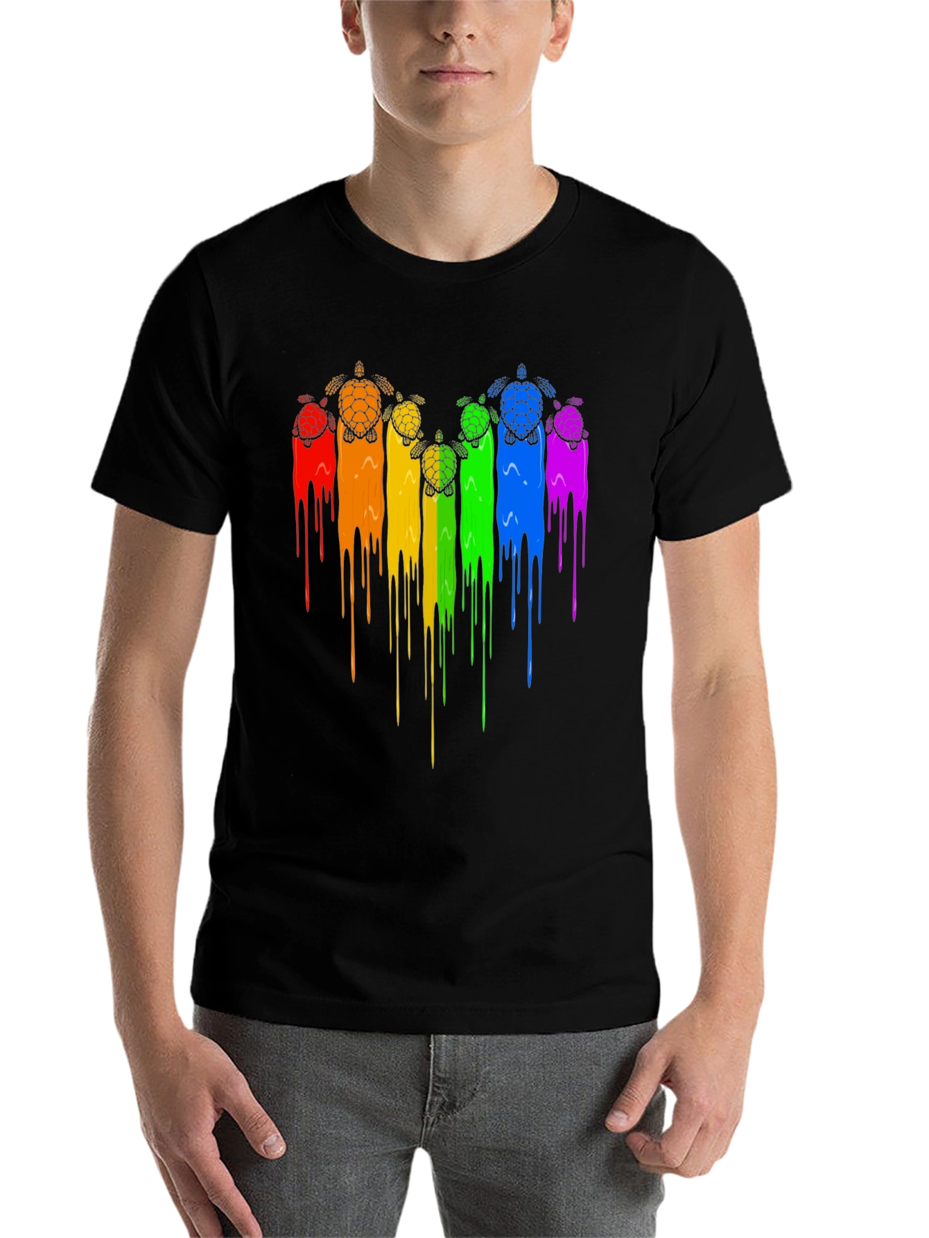 Black Rainbow Turtle Drip Graphic Tee - Black view 7