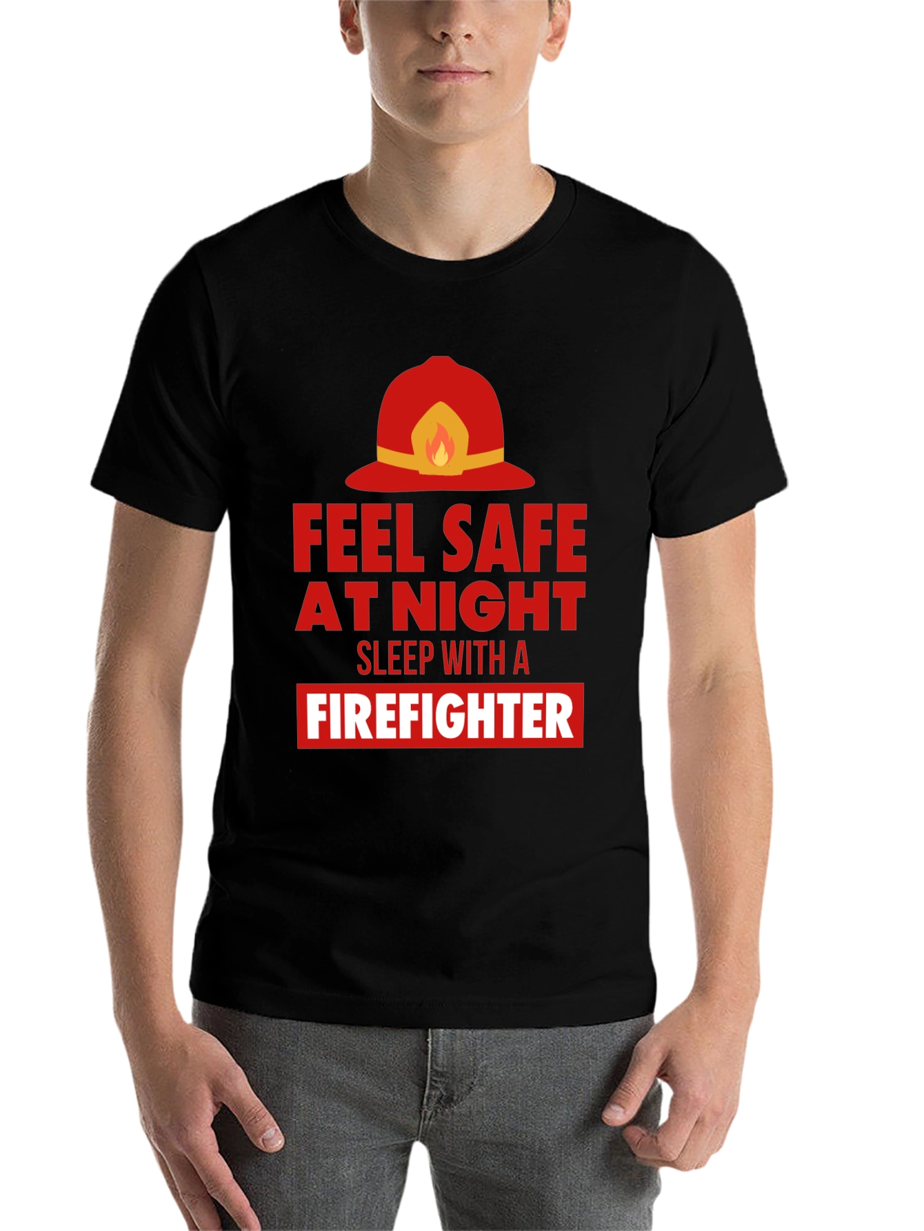 Black Feel Safe With a Firefighter Graphic Tee view 7
